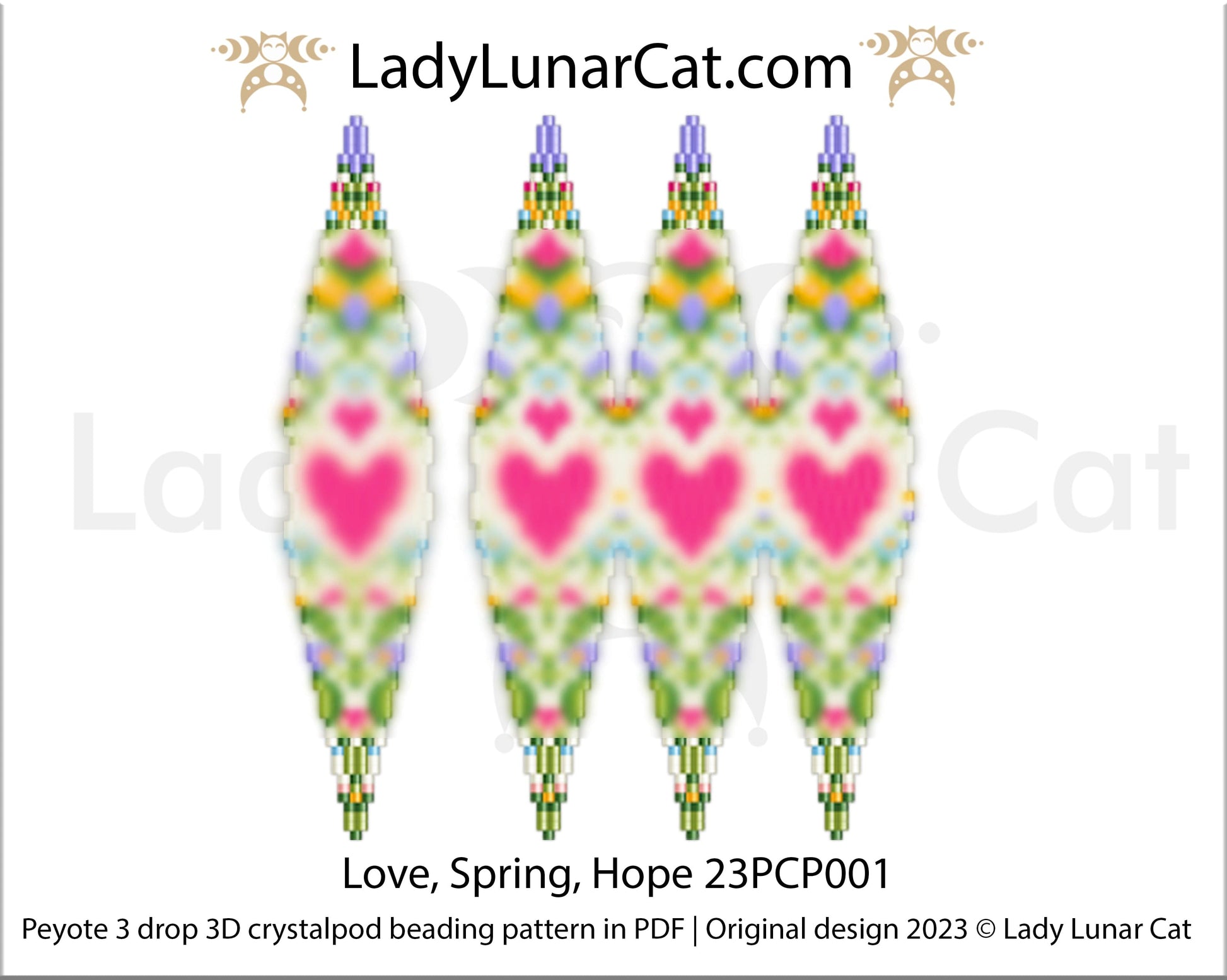 3drop pod pattern or crystalpod pattern for beading Love, Spring, Hope 23PCP001 LadyLunarCat