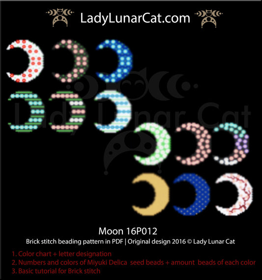 Brick stitch pattern for beading  Moon 16P012 LadyLunarCat
