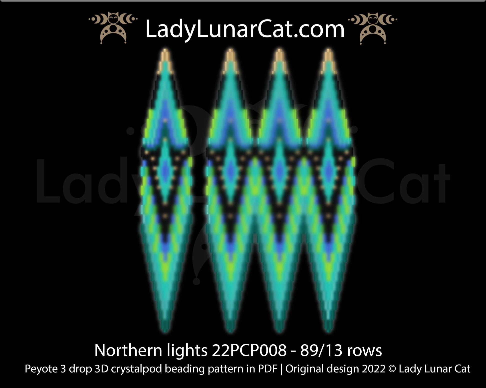 Peyote 3drop pod pattern or crystalpod pattern for beading  Northern lights 22PCP008 LadyLunarCat