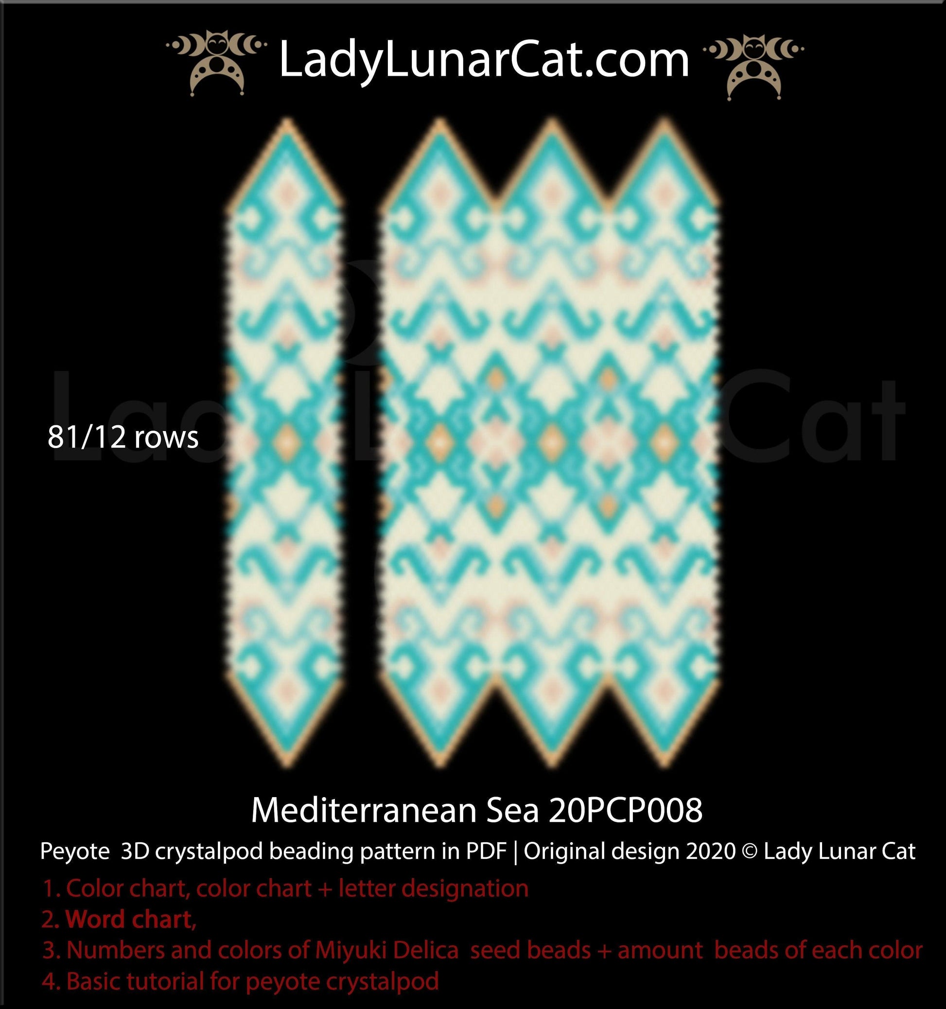 Peyote 3D crystalpod pattern for beading Mediterranean Sea 20PCP008 LadyLunarCat