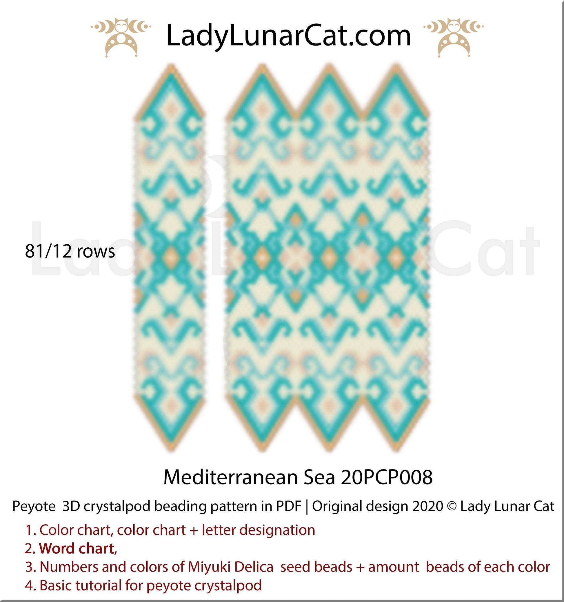 Peyote 3D crystalpod pattern for beading Mediterranean Sea 20PCP008 LadyLunarCat