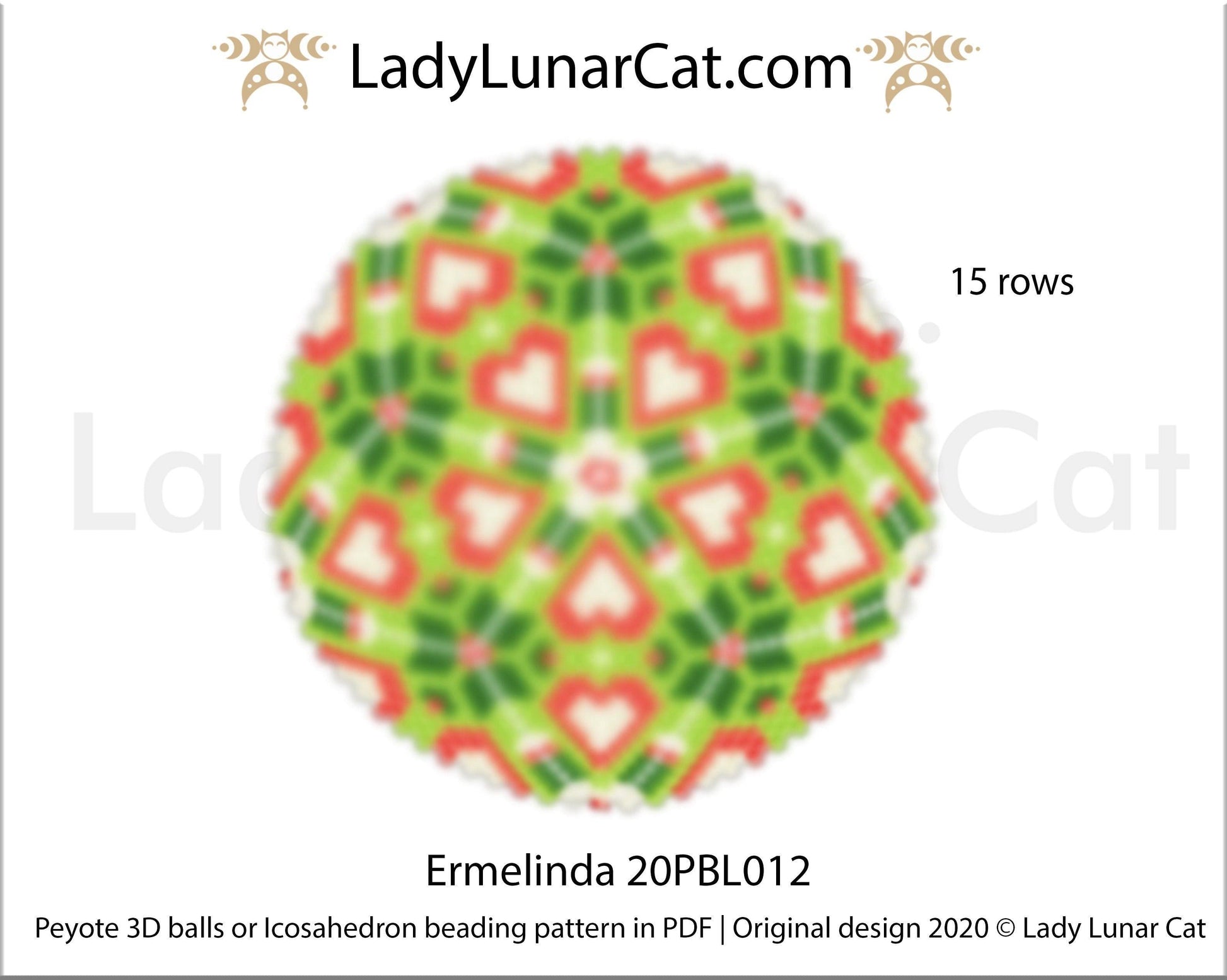 Peyote 3d ball pattern for beading | Beaded Icosahedron Ermelinda 20PBL012 15 rows LadyLunarCat