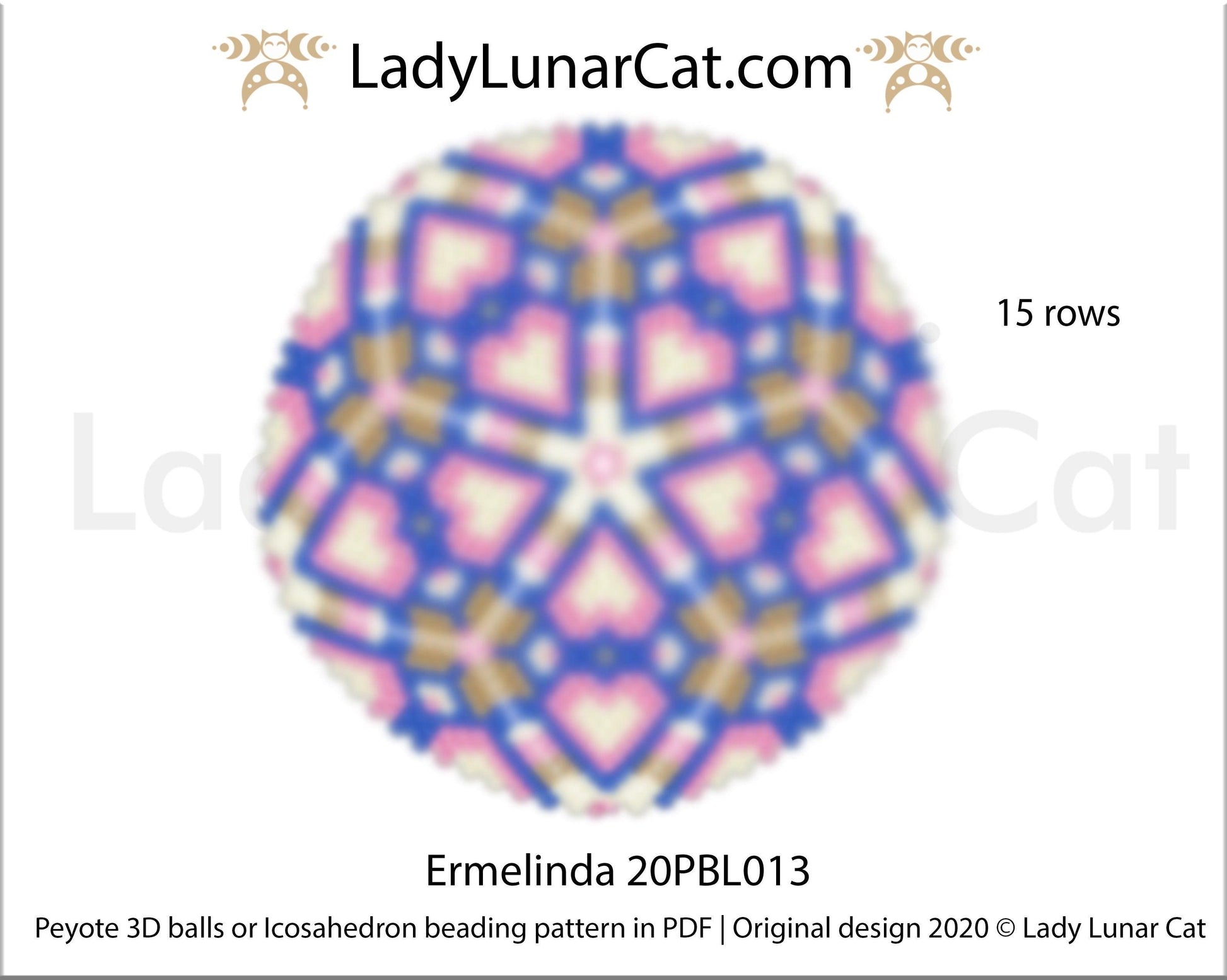 Peyote 3d ball pattern for beading | Beaded Icosahedron Ermelinda 20PBL013 15 rows LadyLunarCat