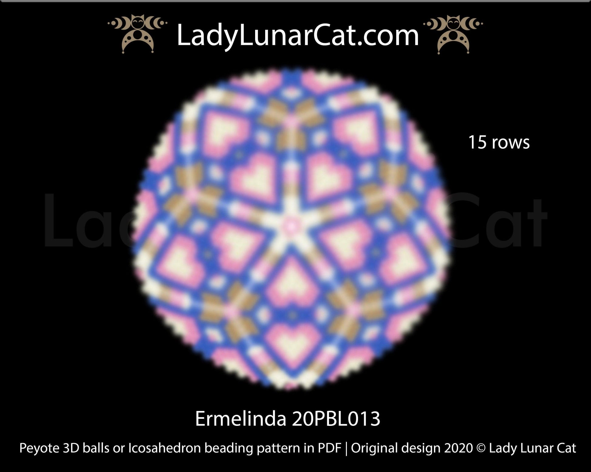 Peyote 3d ball pattern for beading | Beaded Icosahedron Ermelinda 20PBL013 15 rows LadyLunarCat
