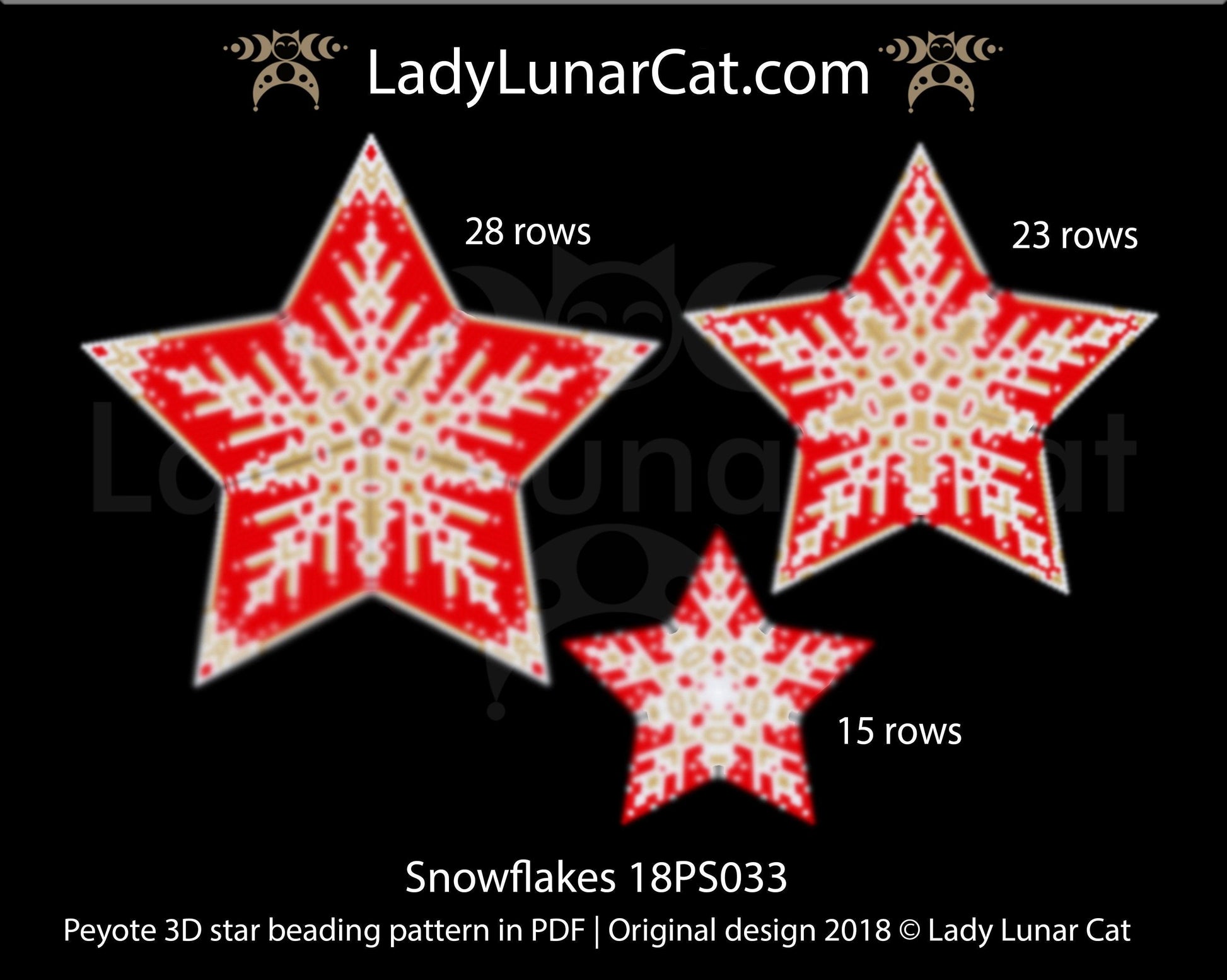 Peyote star patterns for beading Christmas red snowflake 18PS033 LadyLunarCat