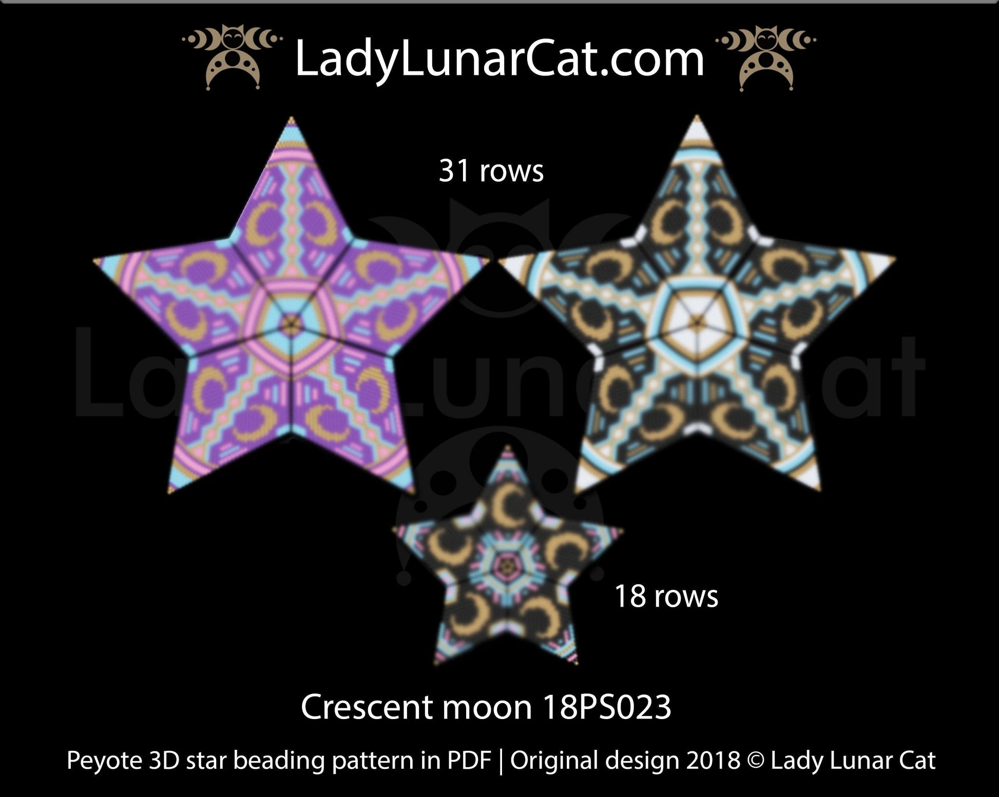Peyote star patterns for beading Crescent moon 18PS023 LadyLunarCat