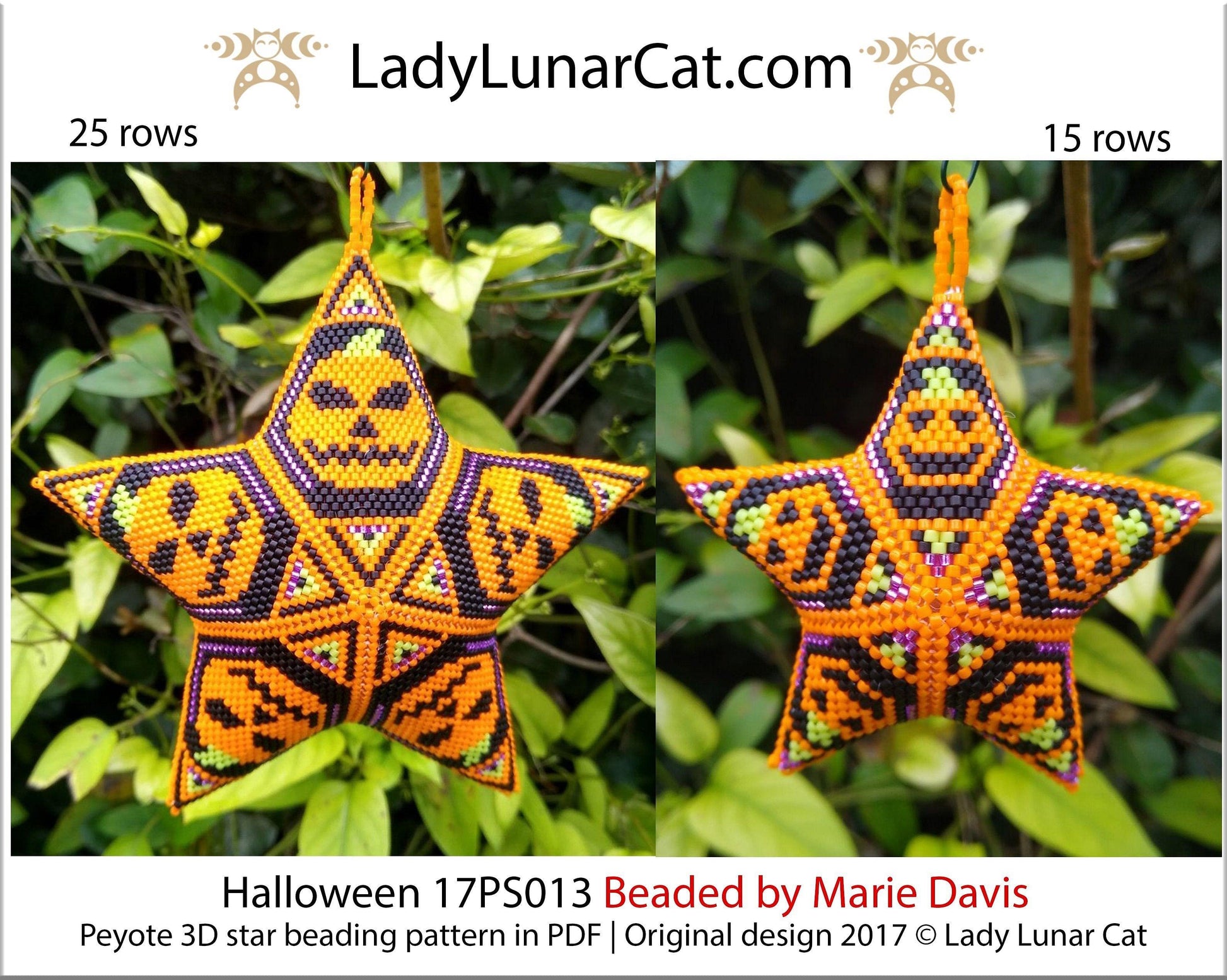 Peyote star patterns for beading Halloween Pumpkin 17PS013 LadyLunarCat