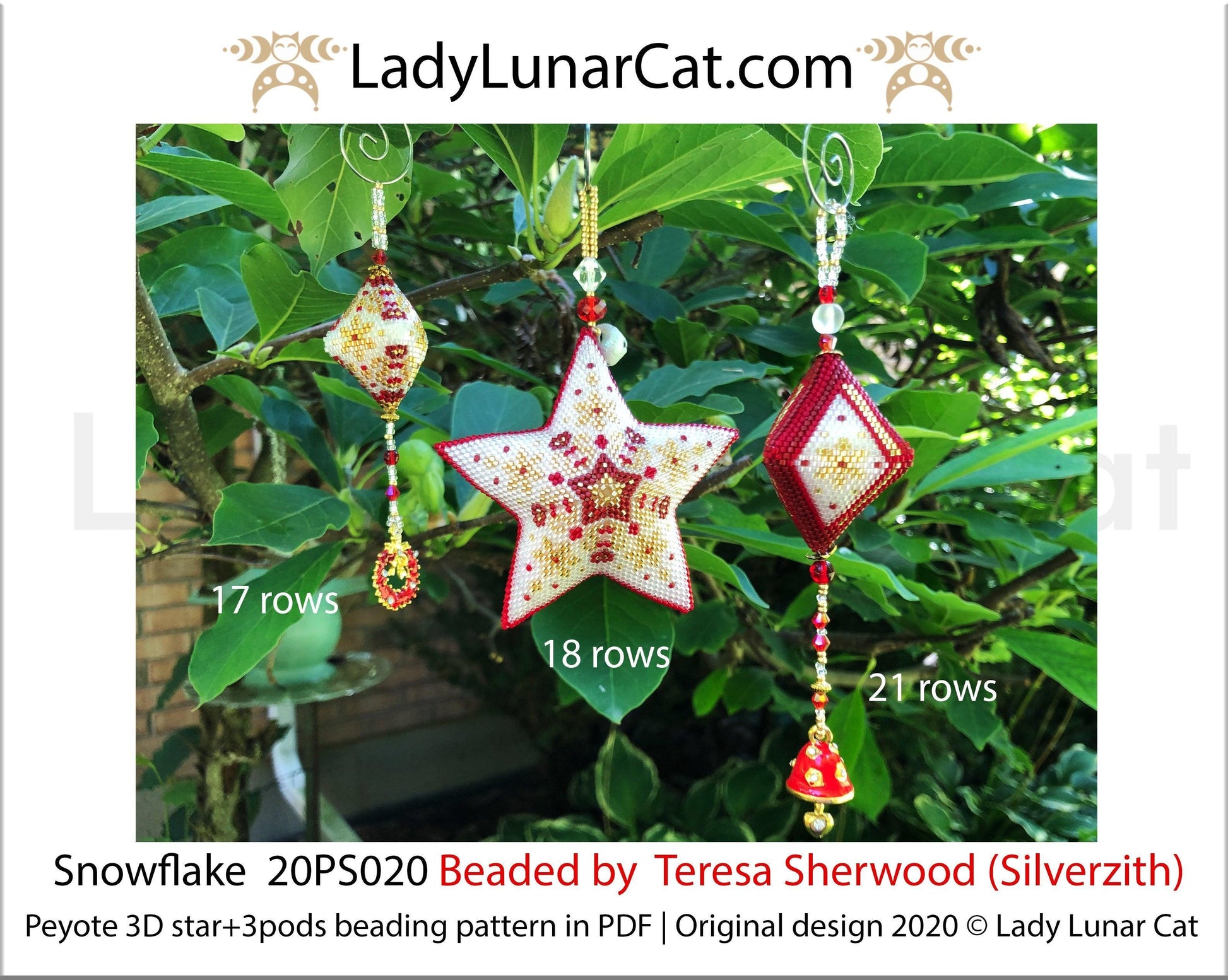 Peyote star patterns for beading and peyote pod patterns Snowflake 20PS020 LadyLunarCat
