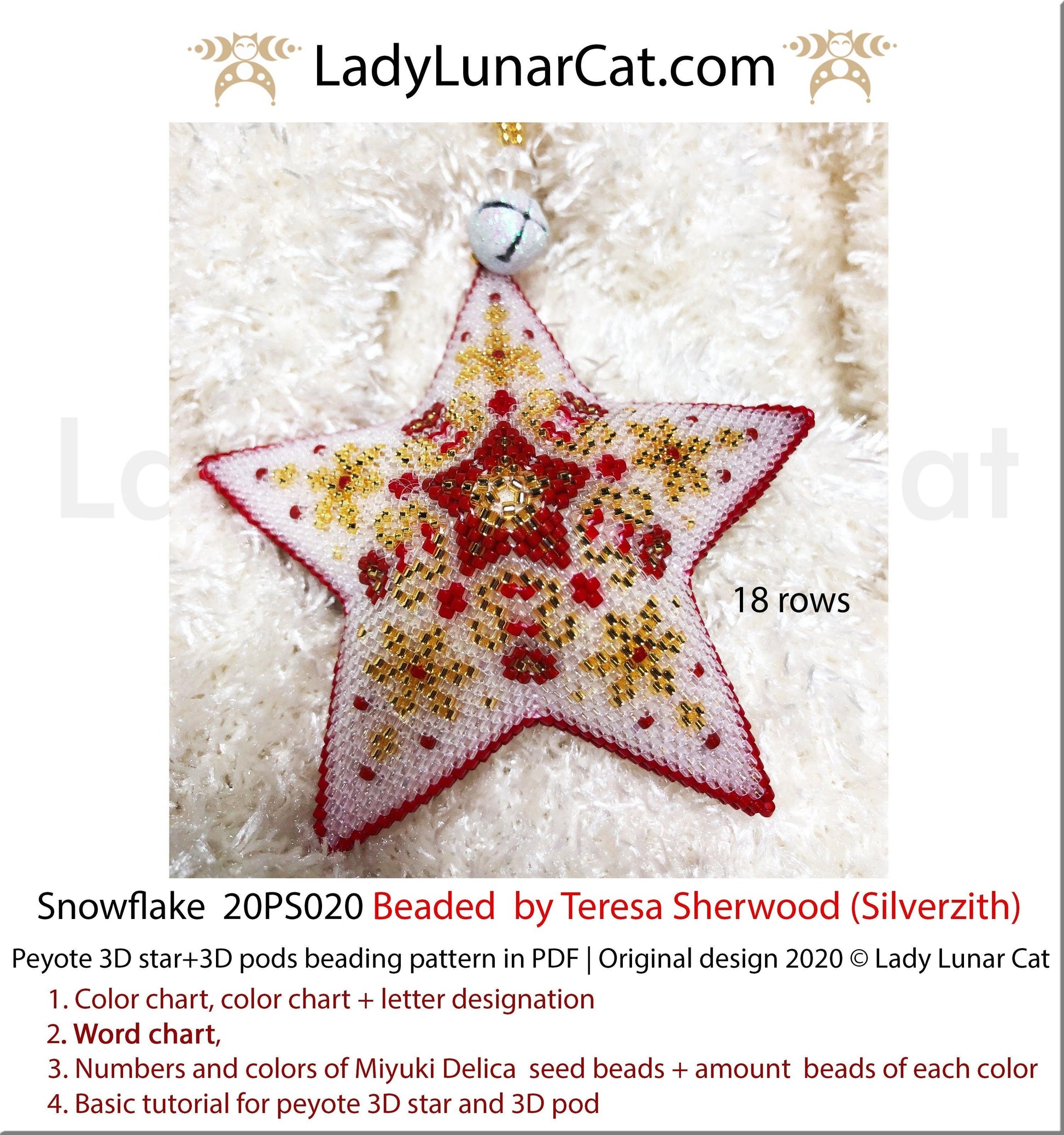 Peyote star patterns for beading and peyote pod patterns Snowflake 20PS020 LadyLunarCat