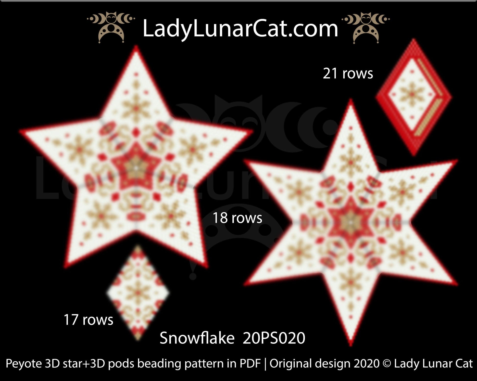 Peyote star patterns for beading and peyote pod patterns Snowflake 20PS020 LadyLunarCat