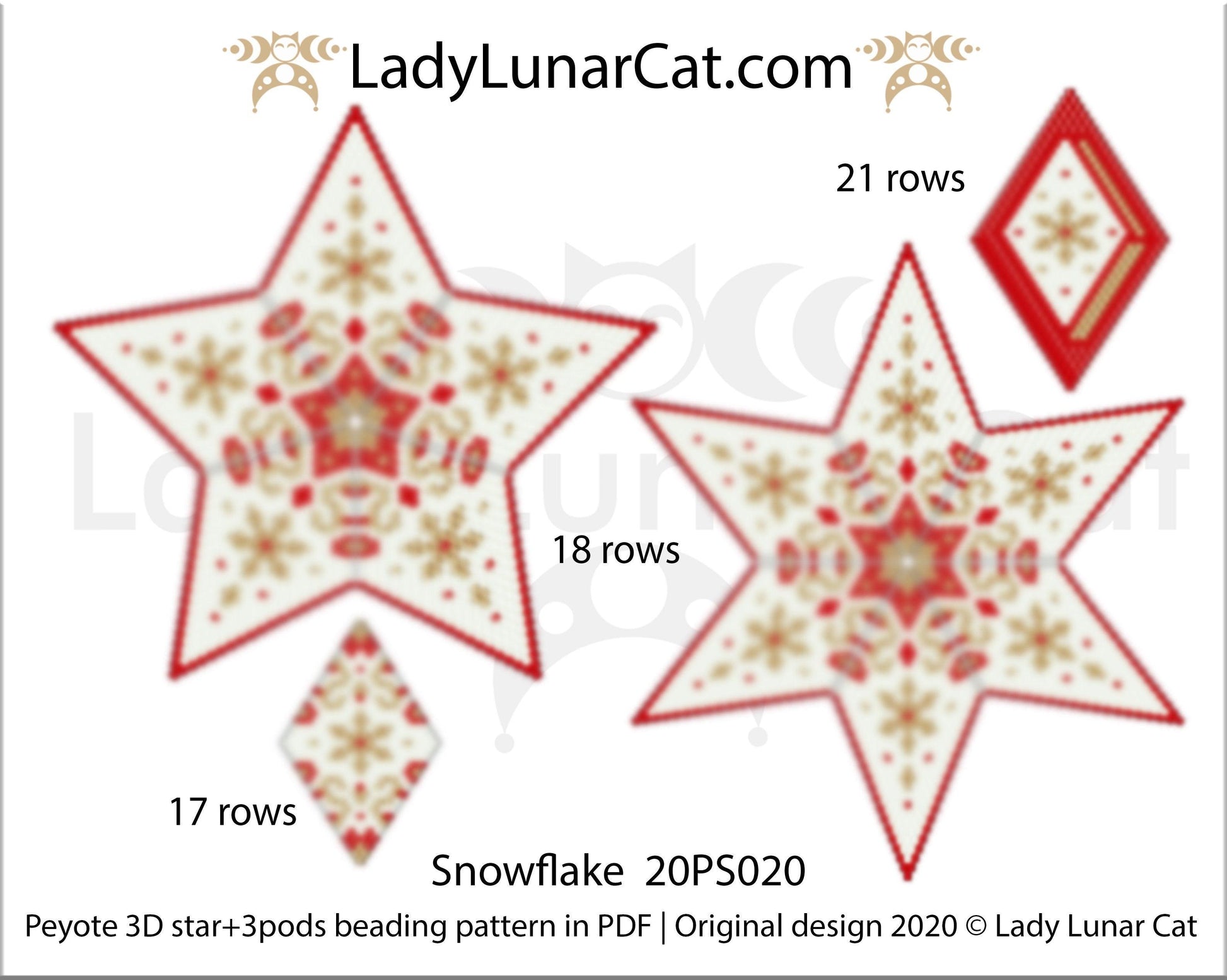 Peyote star patterns for beading and peyote pod patterns Snowflake 20PS020 LadyLunarCat