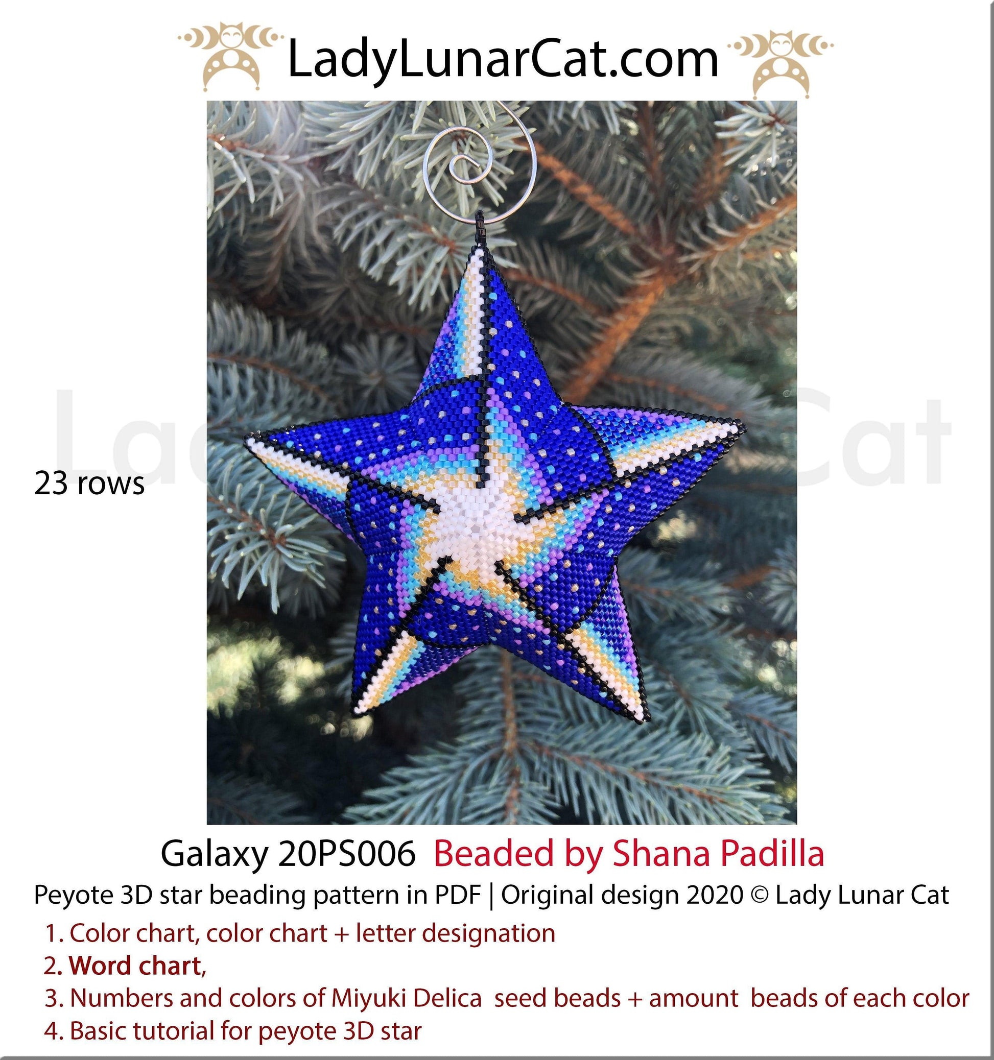 Peyote star patterns for beading celestial Galaxy 20PS006 LadyLunarCat