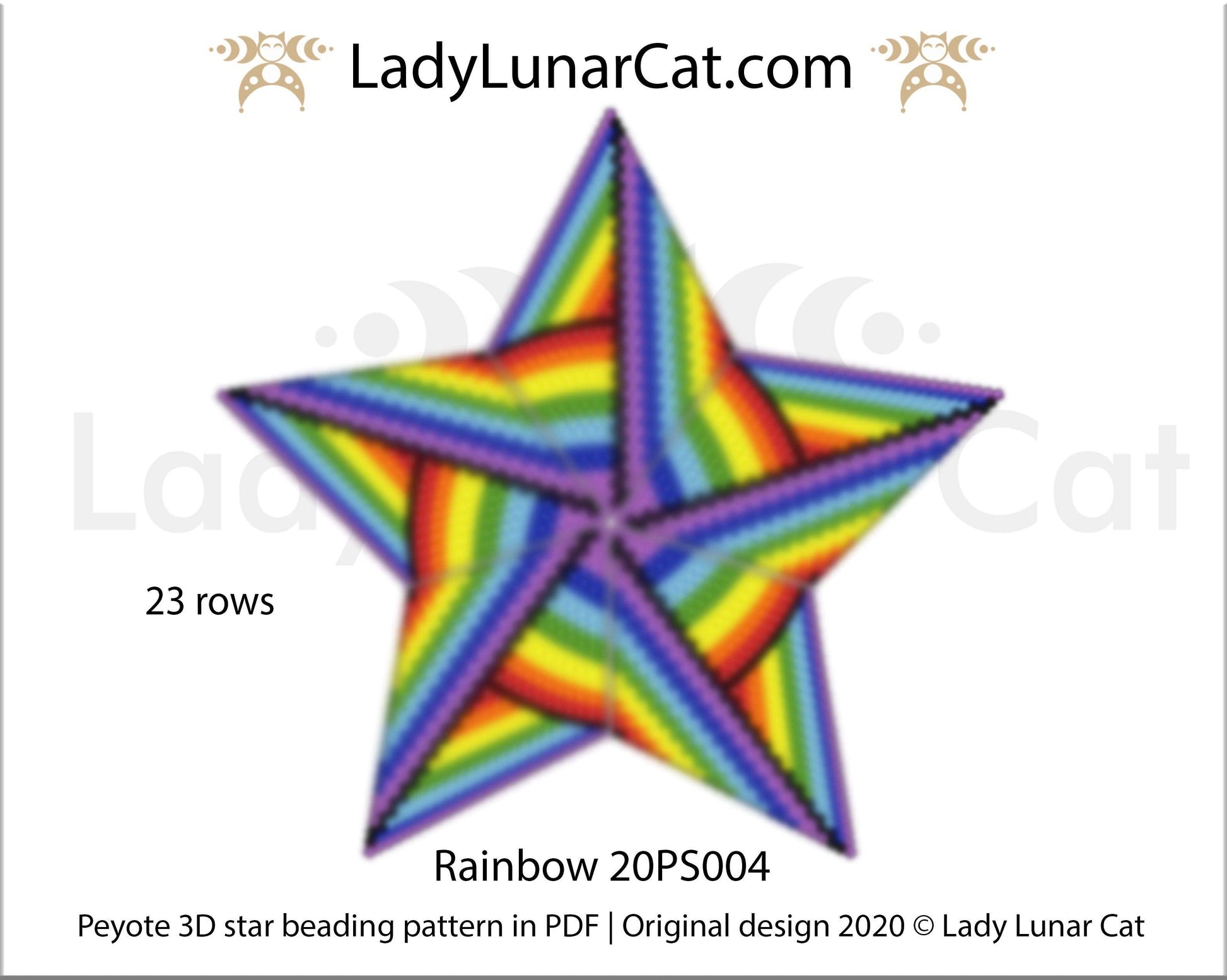 Peyote star patterns for beading colorful Rainbow 20PS004 LadyLunarCat