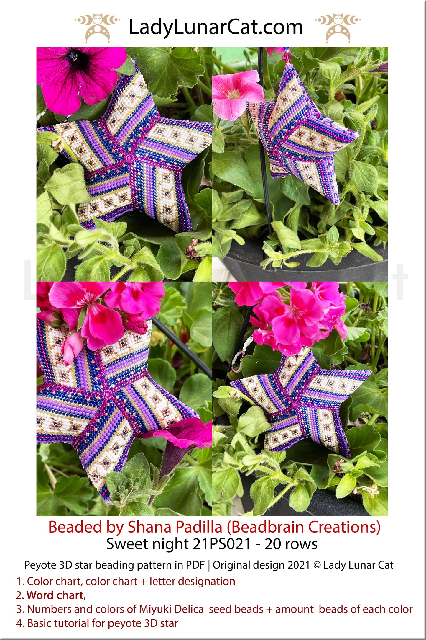 Beaded star pattern for beading- Sweet night 21PS021 20 rows LadyLunarCat