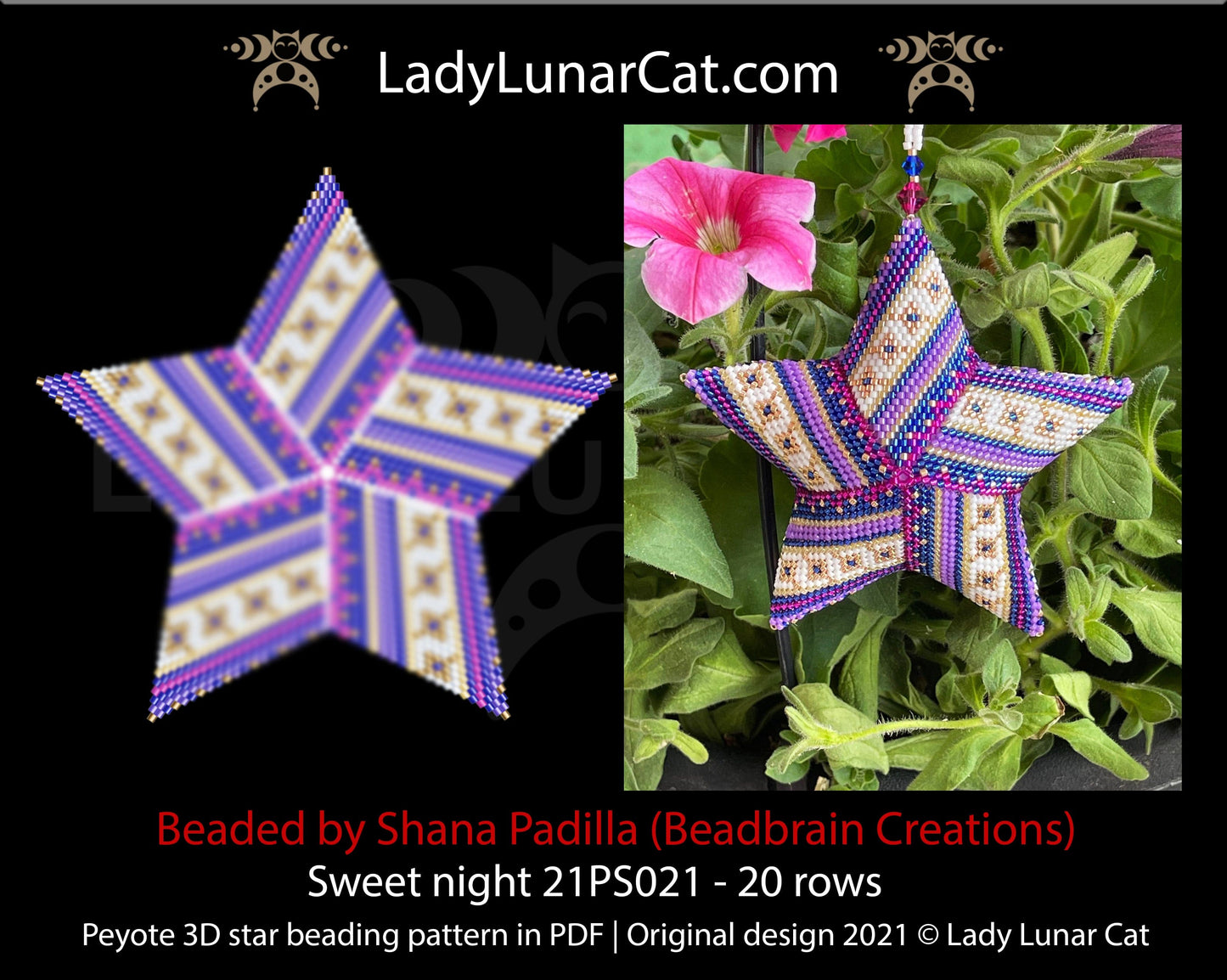 Beaded star pattern for beading- Sweet night 21PS021 20 rows LadyLunarCat