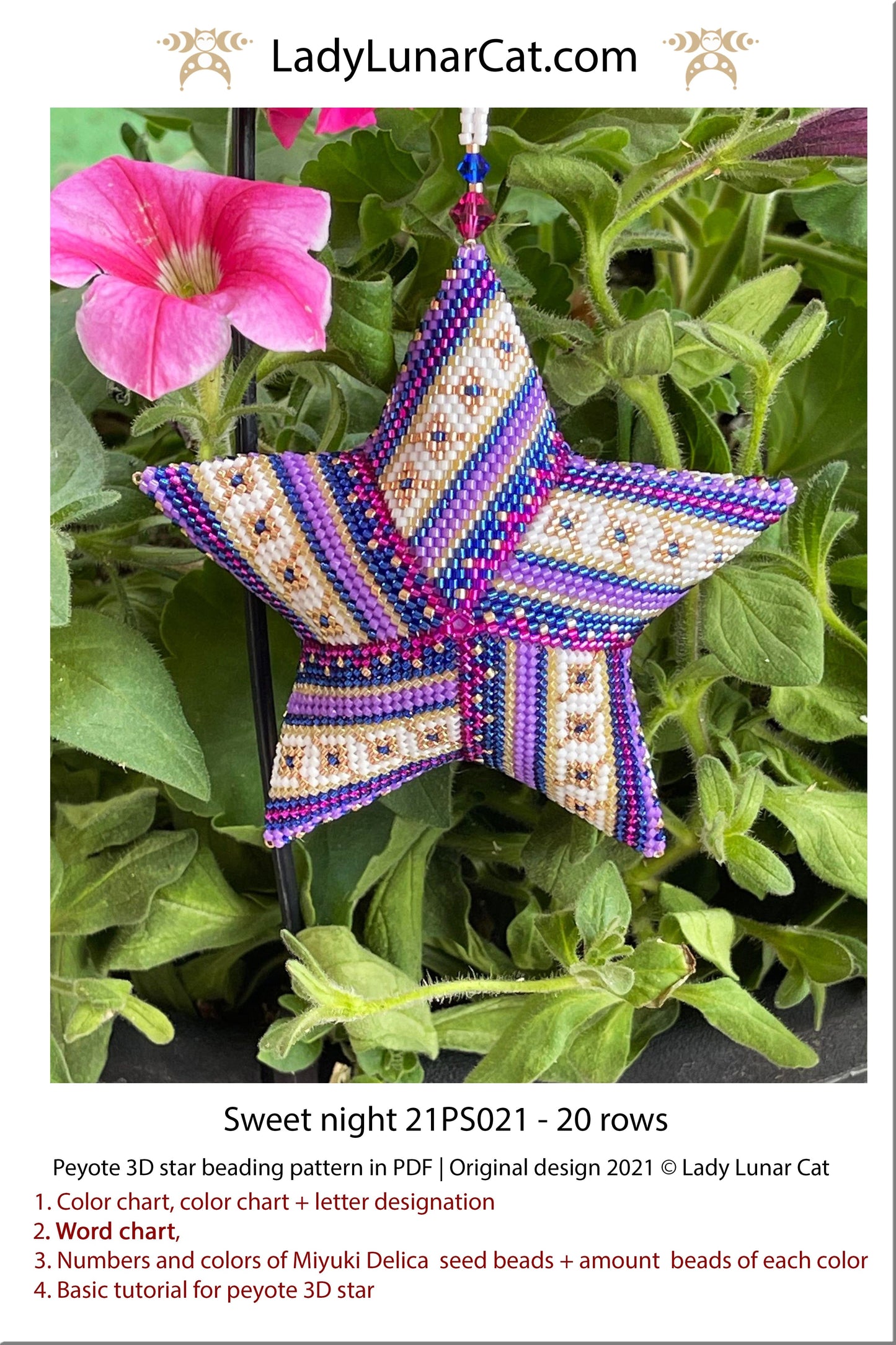Beaded star pattern for beading- Sweet night 21PS021 20 rows LadyLunarCat