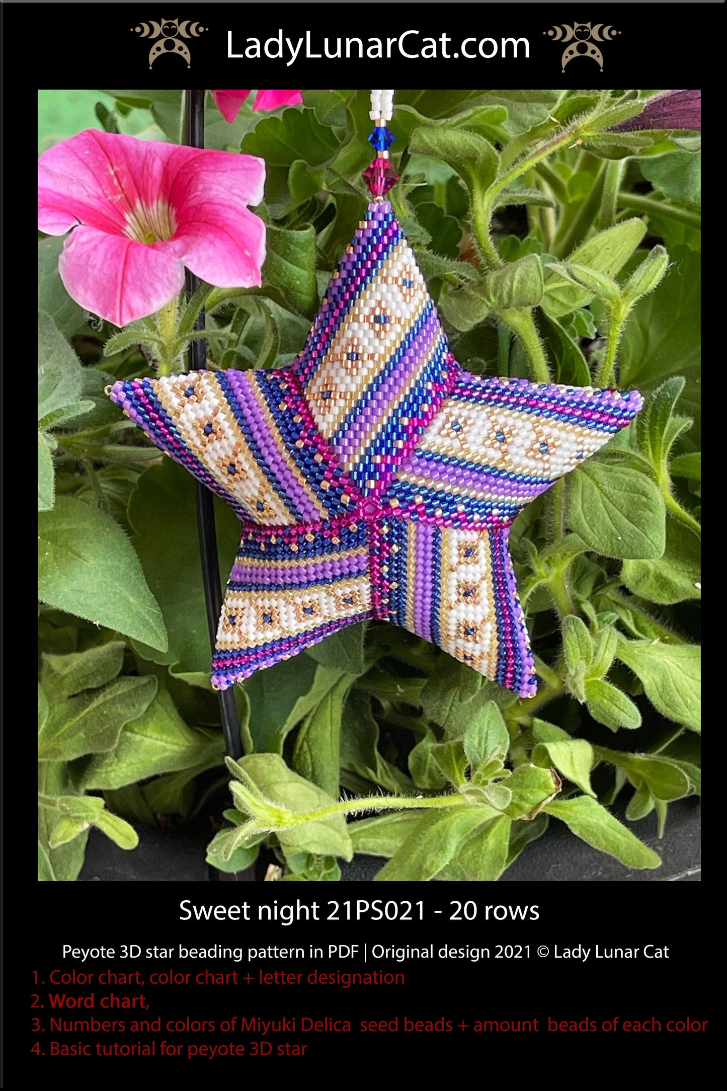 Beaded star pattern for beading- Sweet night 21PS021 20 rows LadyLunarCat