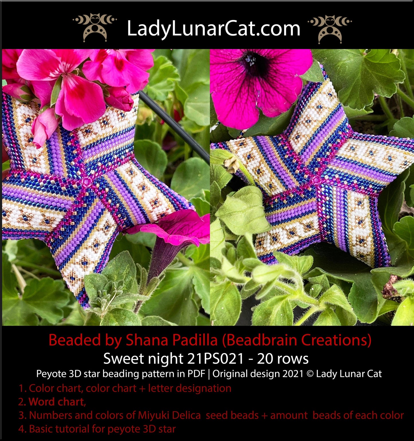 Beaded star pattern for beading- Sweet night 21PS021 20 rows LadyLunarCat