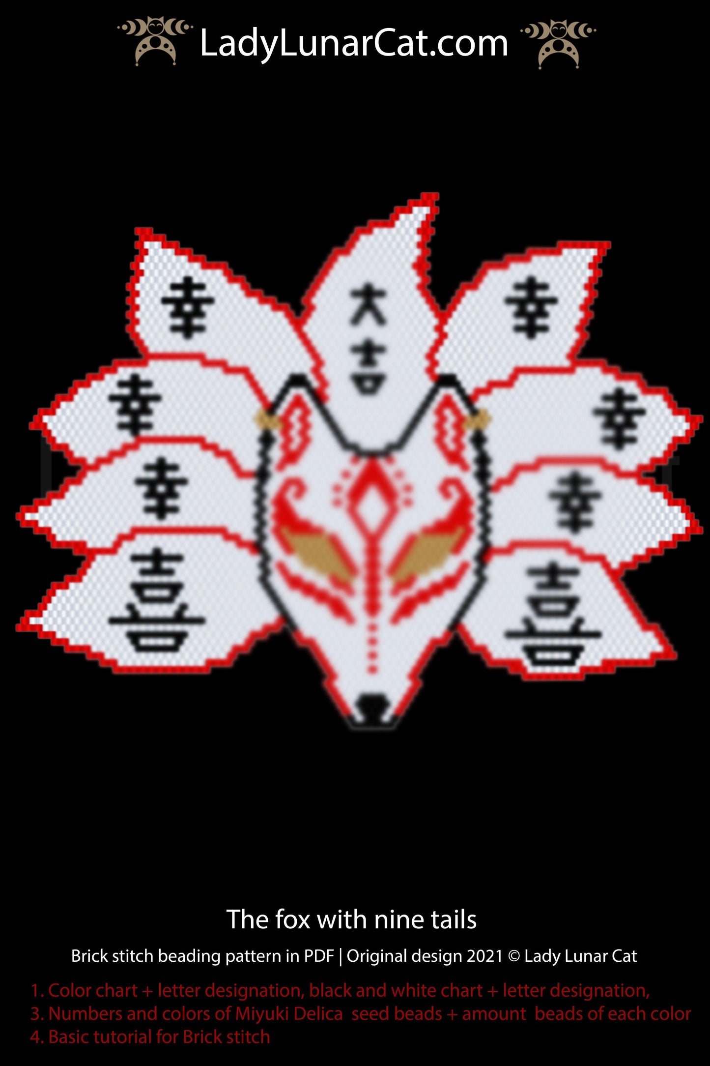 Brick stitch pattern for beading The fox with nine tails LadyLunarCat