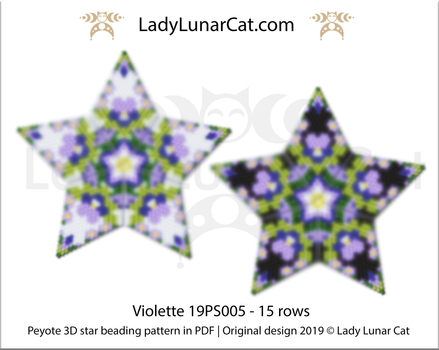 Peyote star pattern for beading - Violette 19PS005 15 rows LadyLunarCat