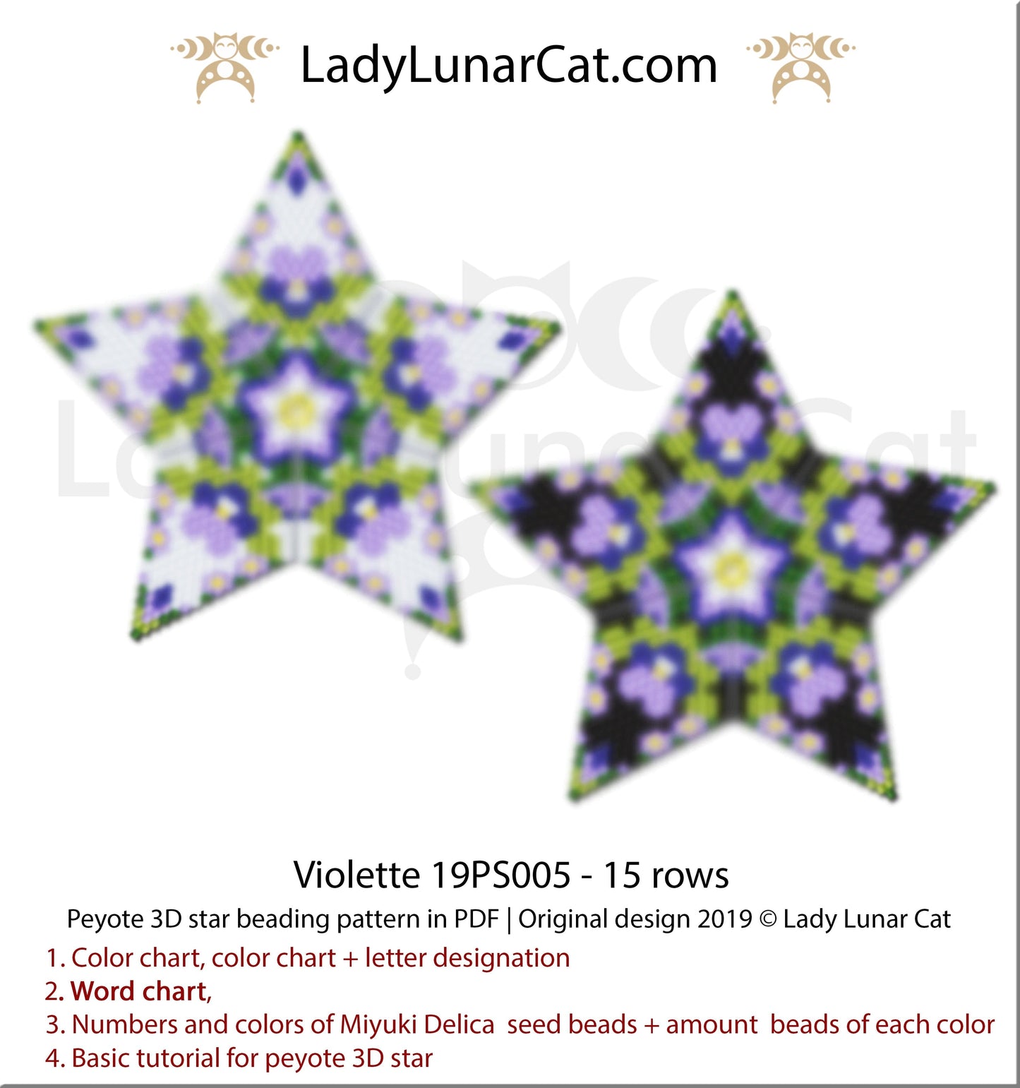 Copy of Peyote star pattern for beading, set - Spicy Evening 22PS008 14-15 rows LadyLunarCat