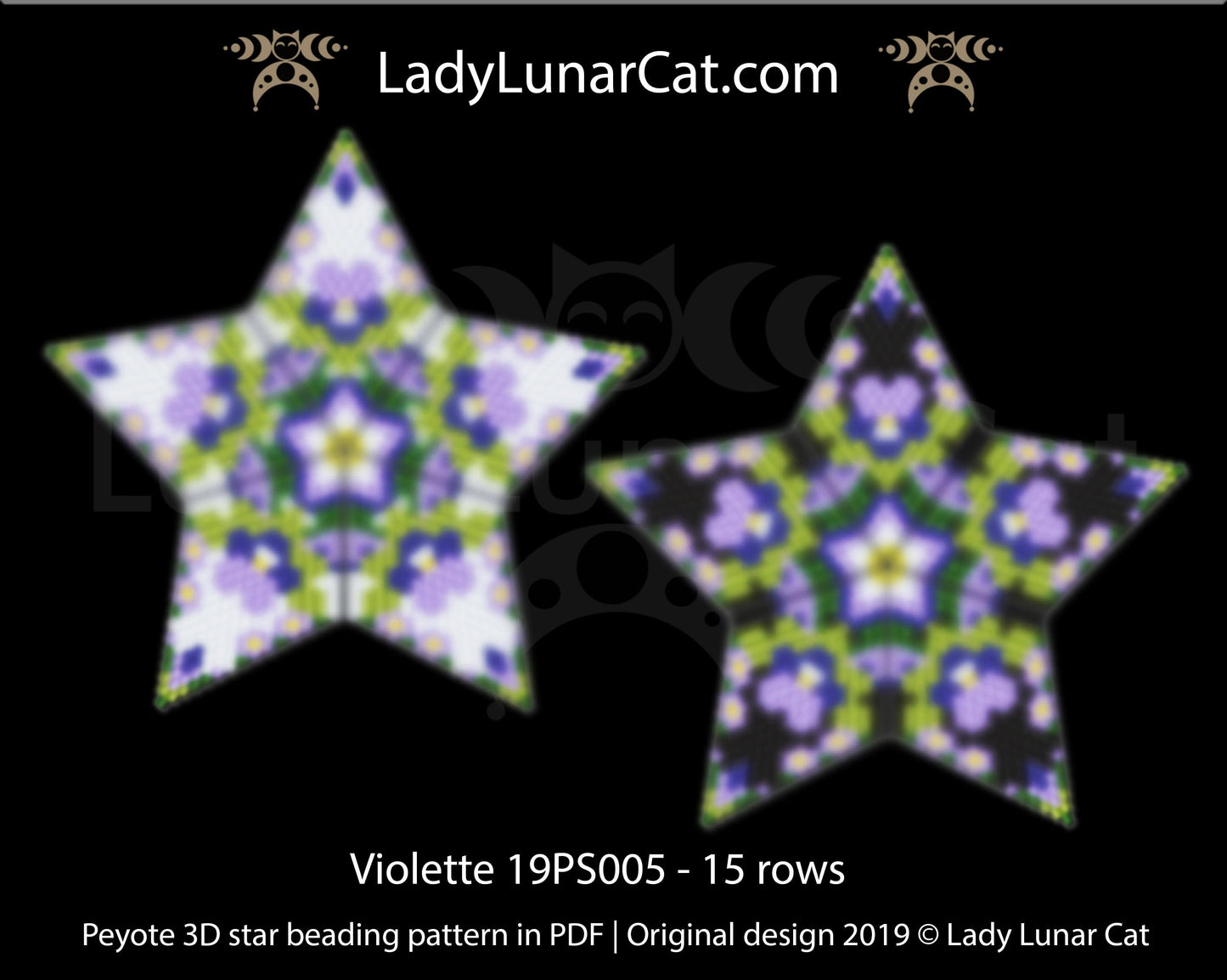 Peyote star pattern for beading - Violette 19PS005 15 rows LadyLunarCat