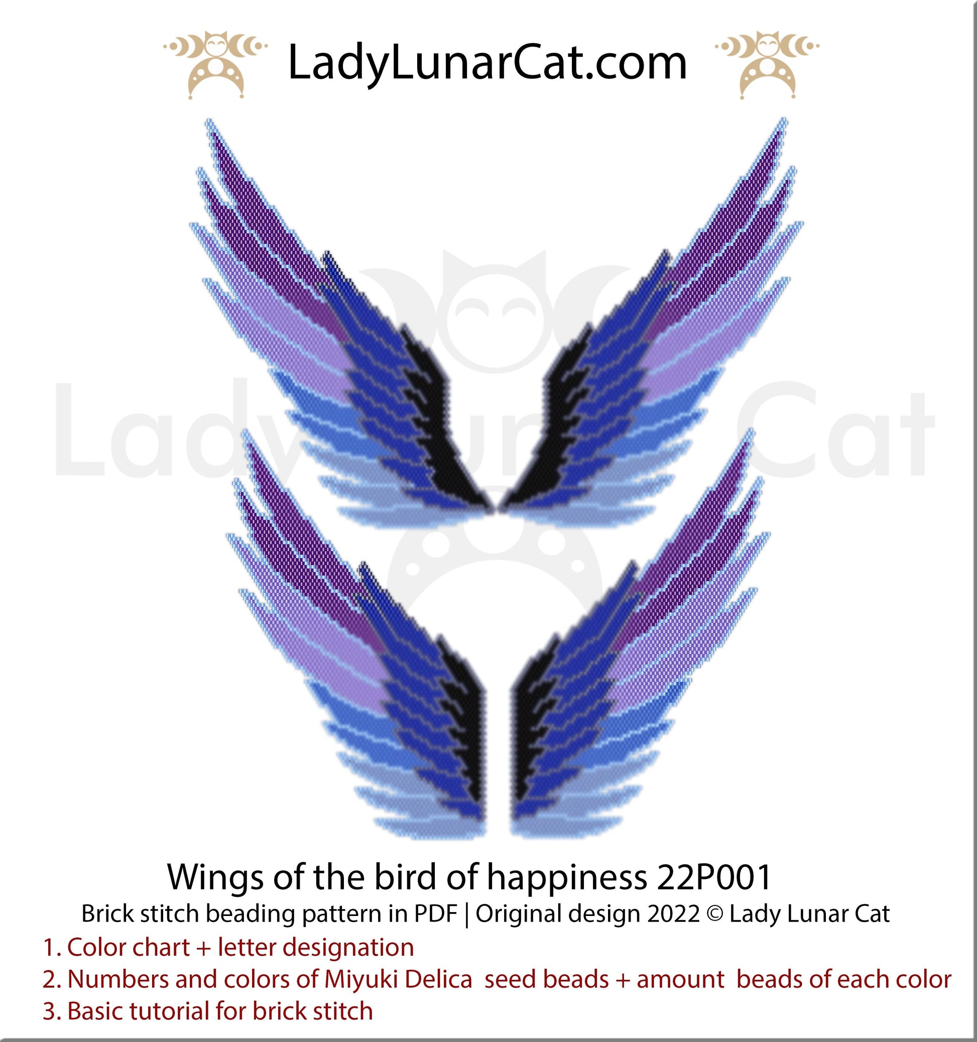 Brick stitch pattern for beading Wings of the bird of happiness 22P001 LadyLunarCat