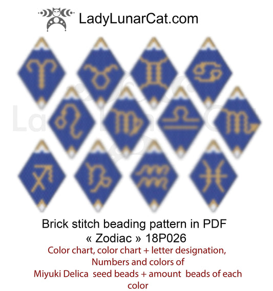 Zodiac brick stitch beading pattern Astrology 18P026 LadyLunarCat