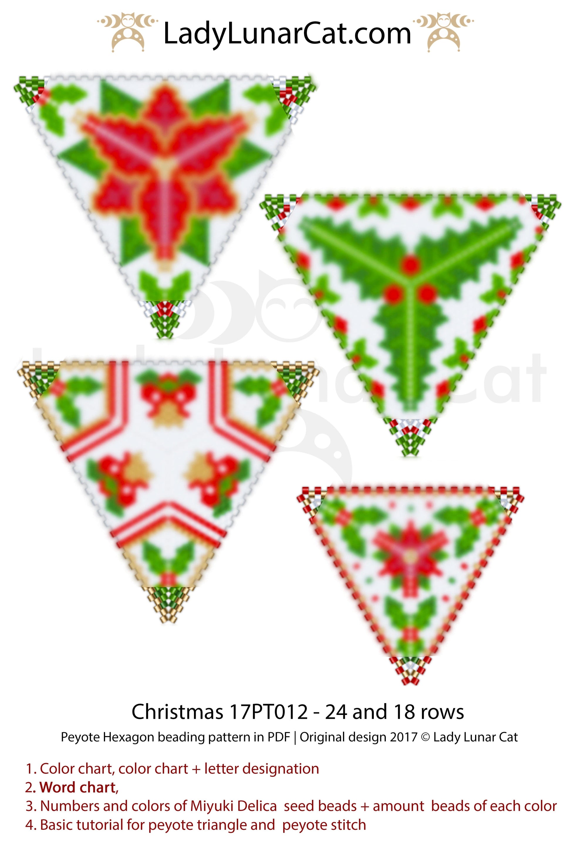 Peyote triangle pattern for beading Christmas 17PT012 LadyLunarCat