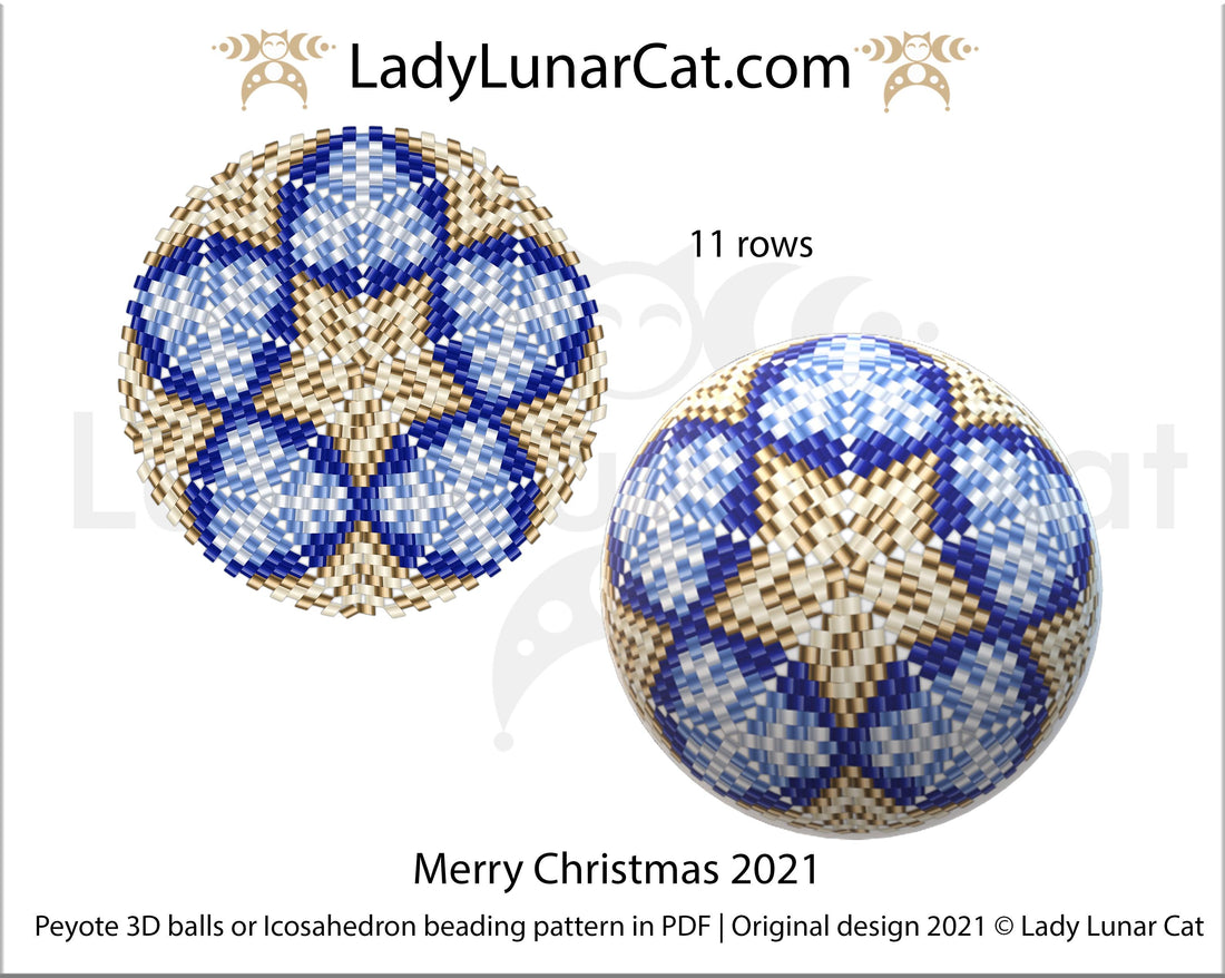 FREE Peyote ball pattern for beading Merry Christmas 2021 by Lady Lunar Cat - LadyLunarCat