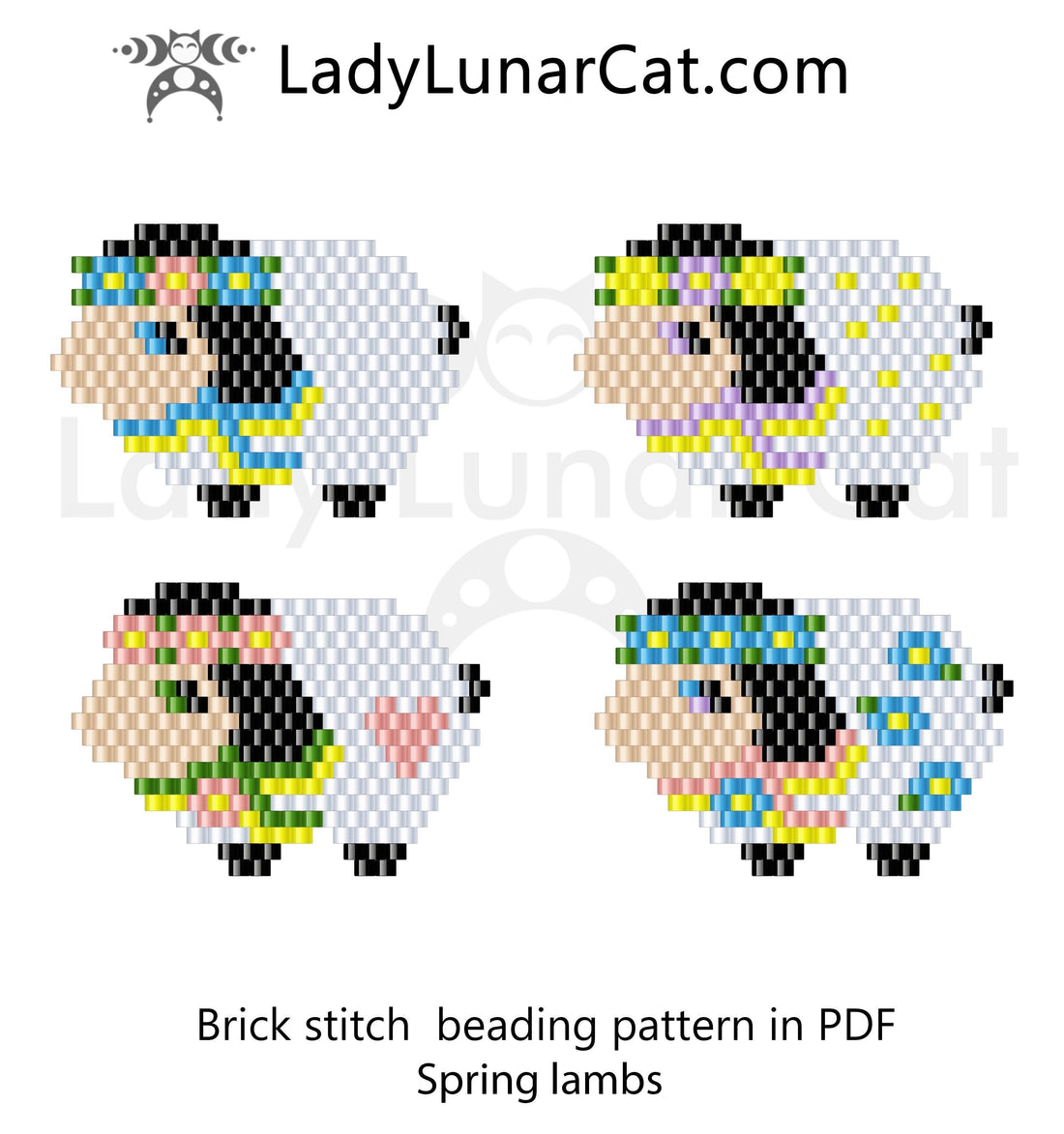 FREE Brick stitch beading pattern - Spring lambs. by Lady Lunar Cat LadyLunarCat