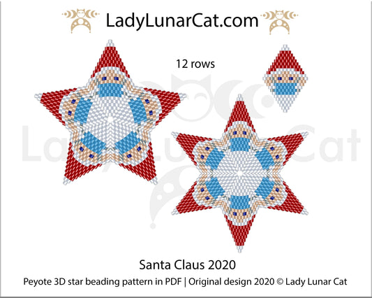 FREE Peyote 3d star beading patterns Santa Claus 2020 by Lady Lunar Cat LadyLunarCat
