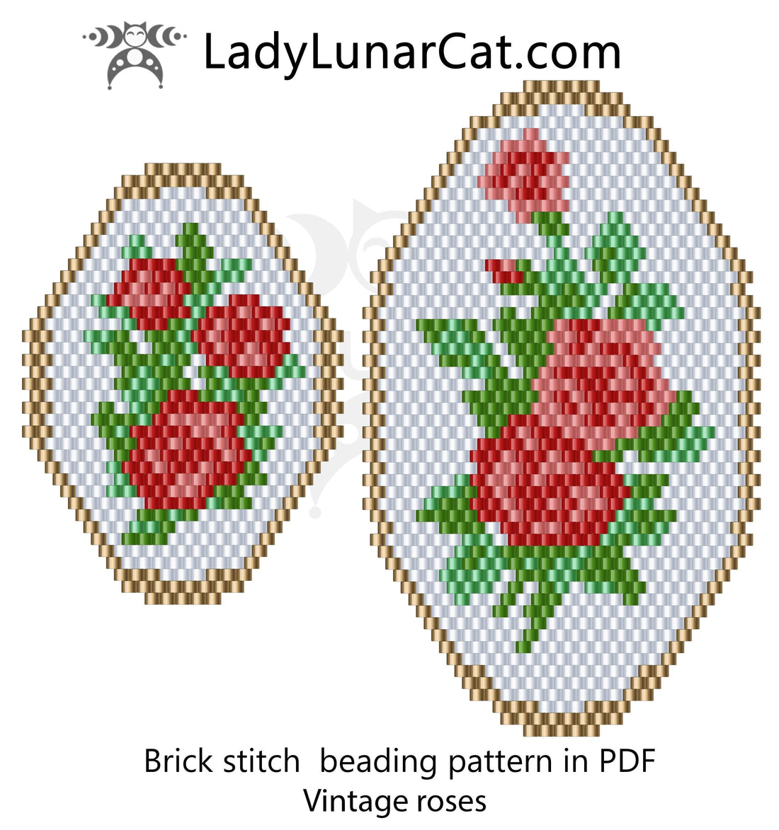 FREE Brick stitch beading pattern - Vintage Roses. by Lady Lunar Cat LadyLunarCat