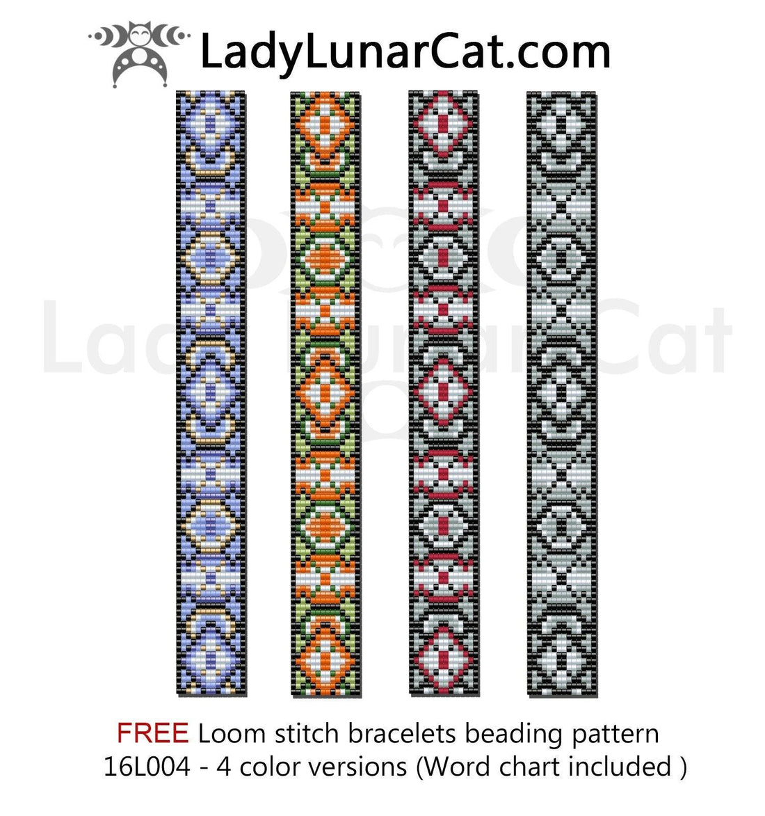 Free Loom stitch bracelets patterns 16L004 - 4 color versions LadyLunarCat