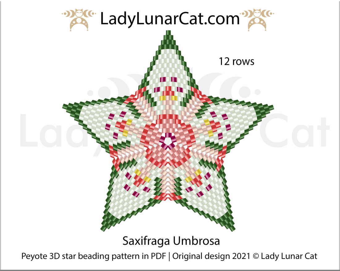FREE Peyote star pattern for beading Saxifraga Umbrosa by Lady Lunar Cat LadyLunarCat