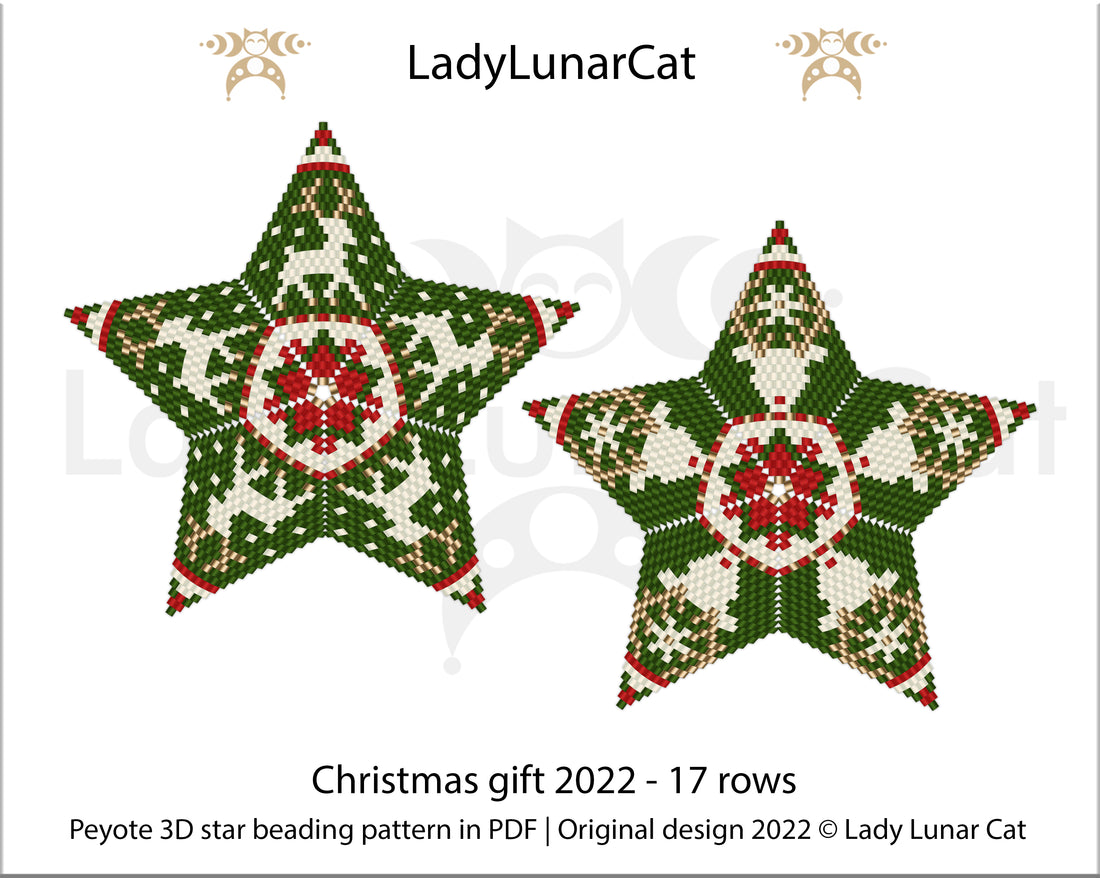 FREE Peyote star pattern for beading Christmas gift 2022 by Lady Lunar Cat LadyLunarCat