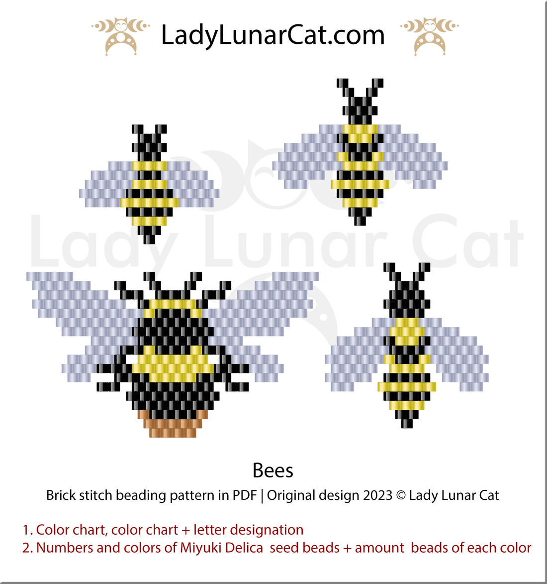 FREE Brick stitch pattern for beading Bees by Lady Lunar Cat LadyLunarCat
