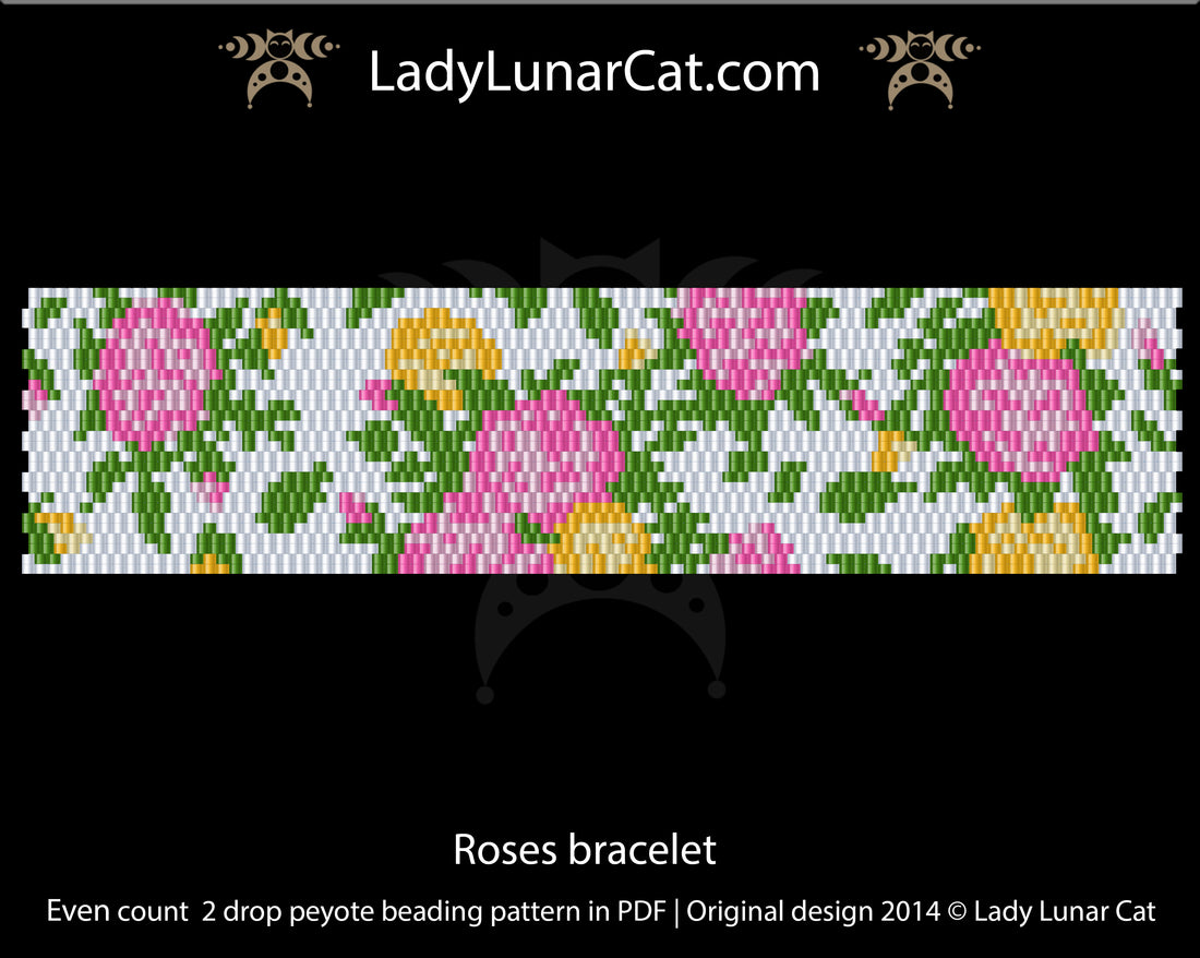 FREE Peyote 2 drop pattern for beading Roses bracelet by Lady Lunar Cat LadyLunarCat