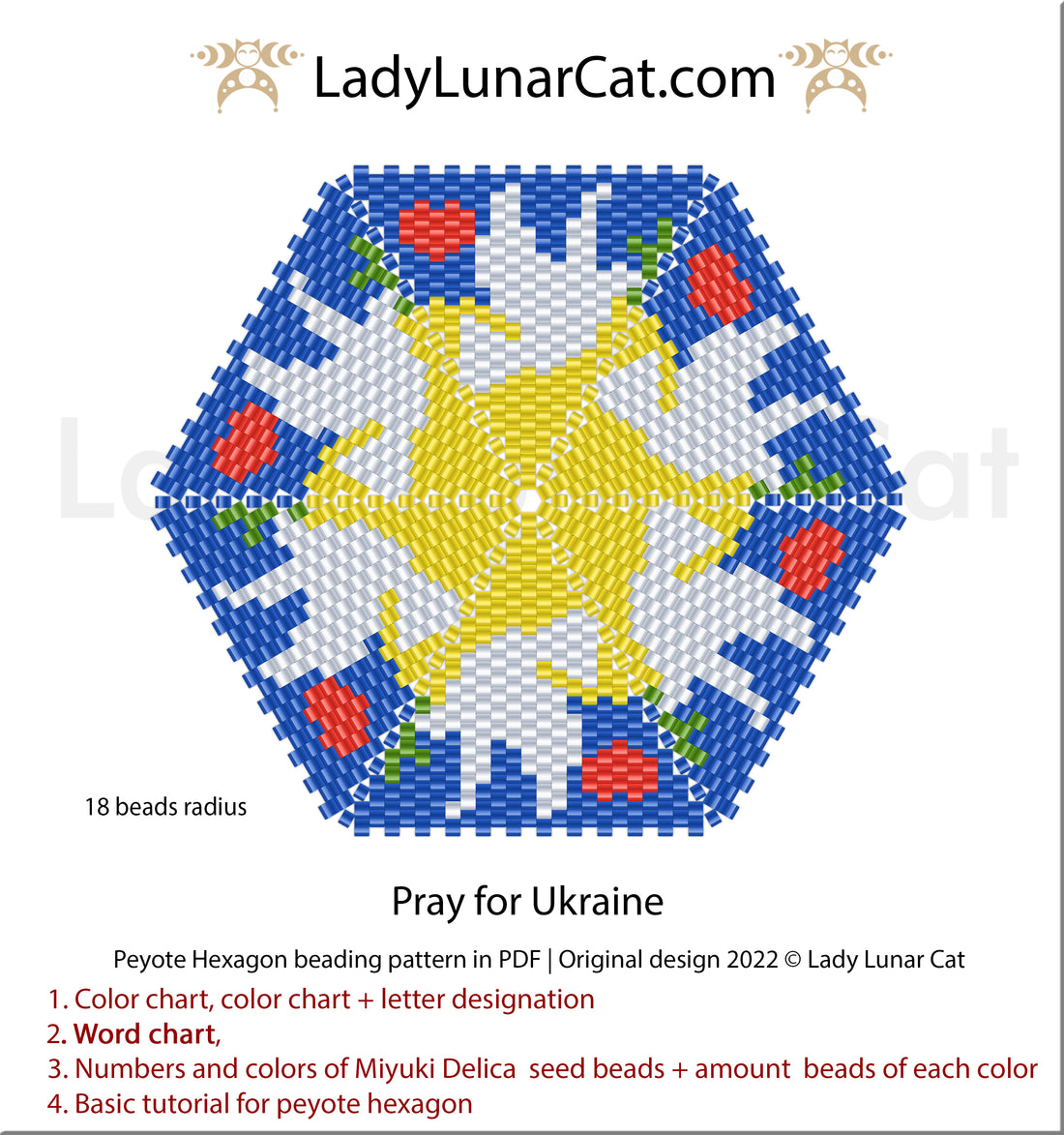 Free beading pattern for peyote hexagon  Pray for Ukraine LadyLunarCat