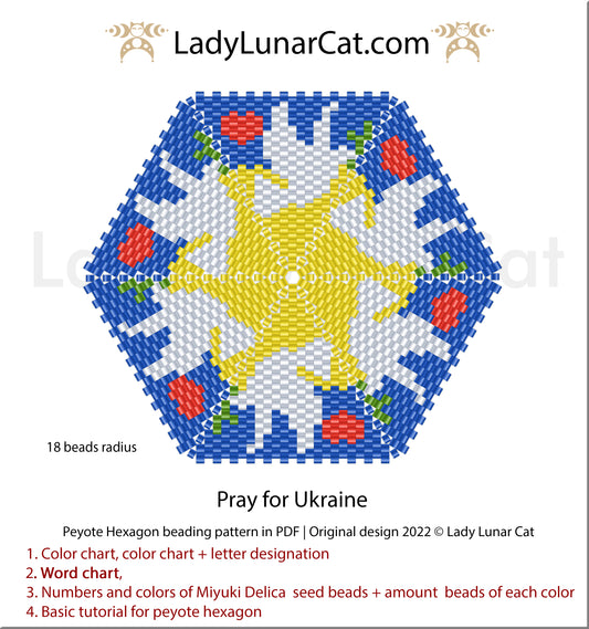 Free beading pattern for peyote hexagon  Pray for Ukraine LadyLunarCat