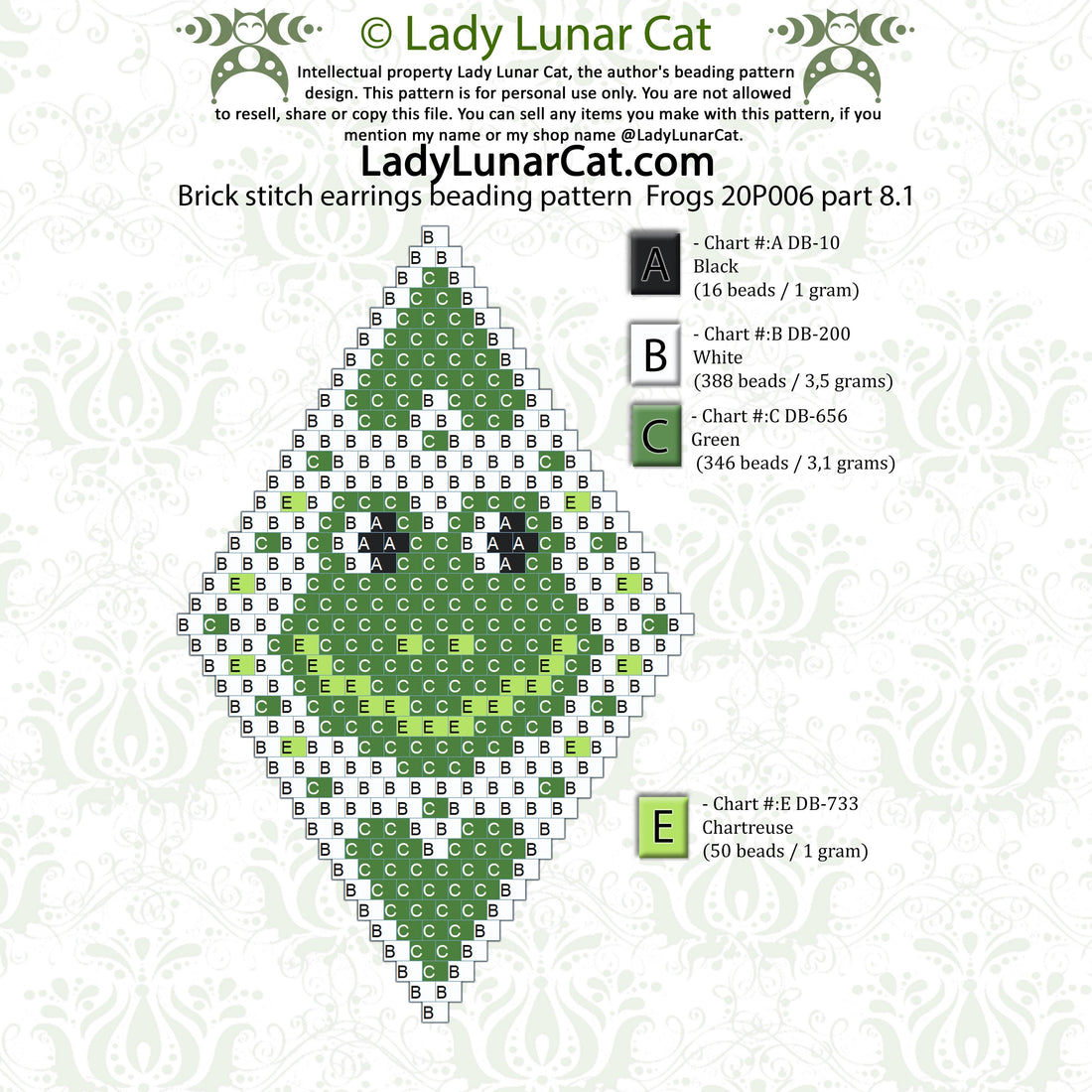 A free example of a frog earring from my paid toad earring set LadyLunarCat