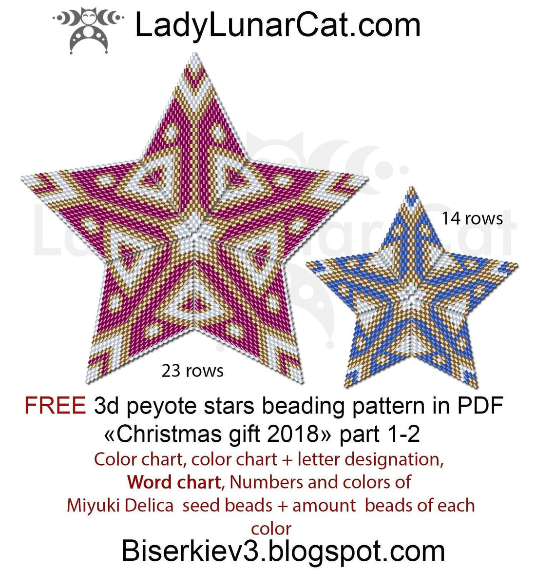 FREE Peyote 3d star patterns Christmas gift 2018 by Lady Lunar Cat LadyLunarCat