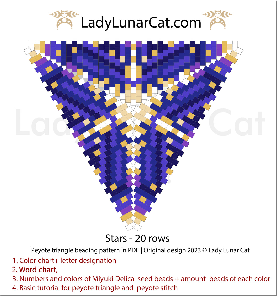 FREE Peyote triangle pattern for beading Stars by Lady Lunar Cat LadyLunarCat
