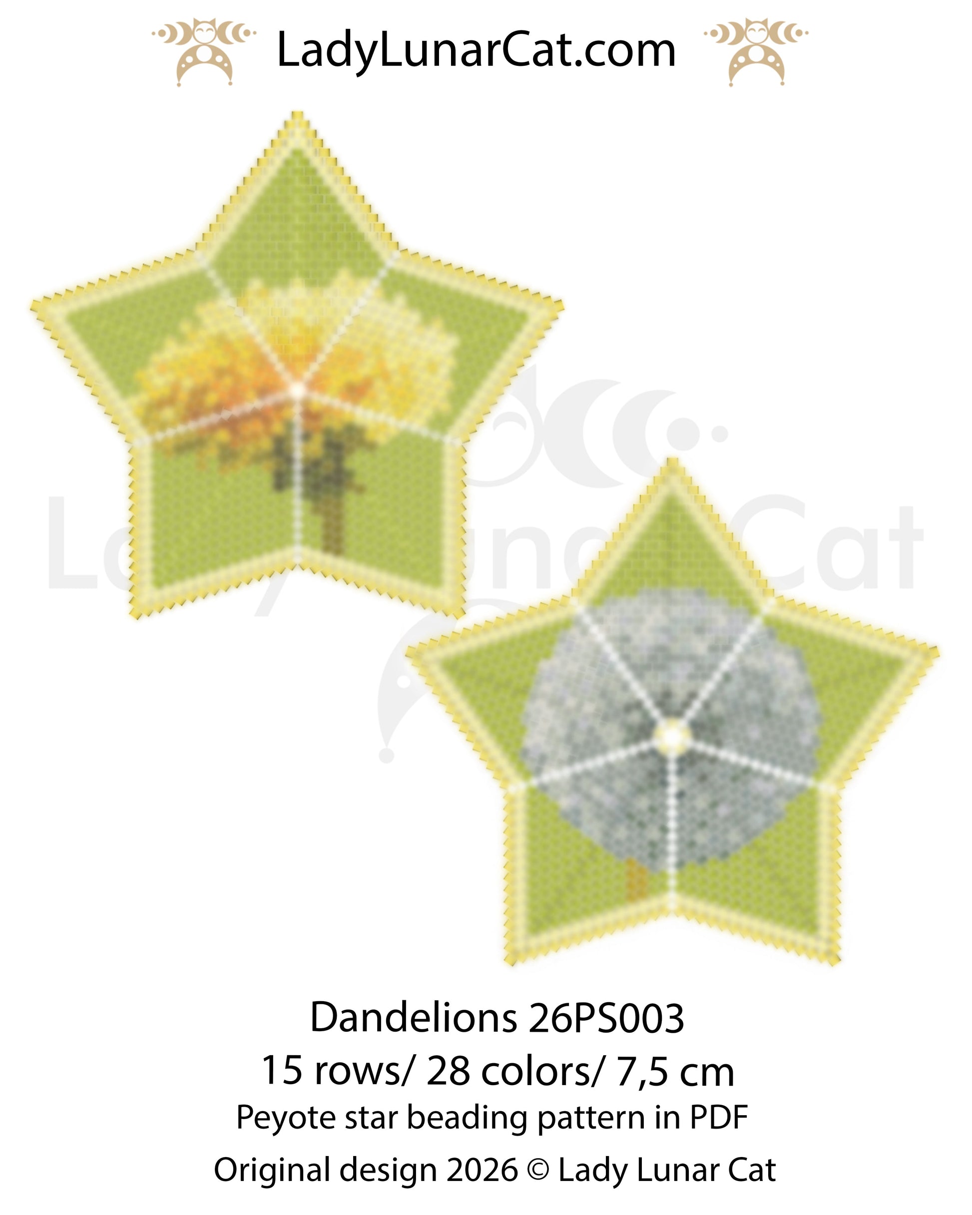 Dandelions 3D Peyote Star Beading Pattern PDF LadyLunarCat