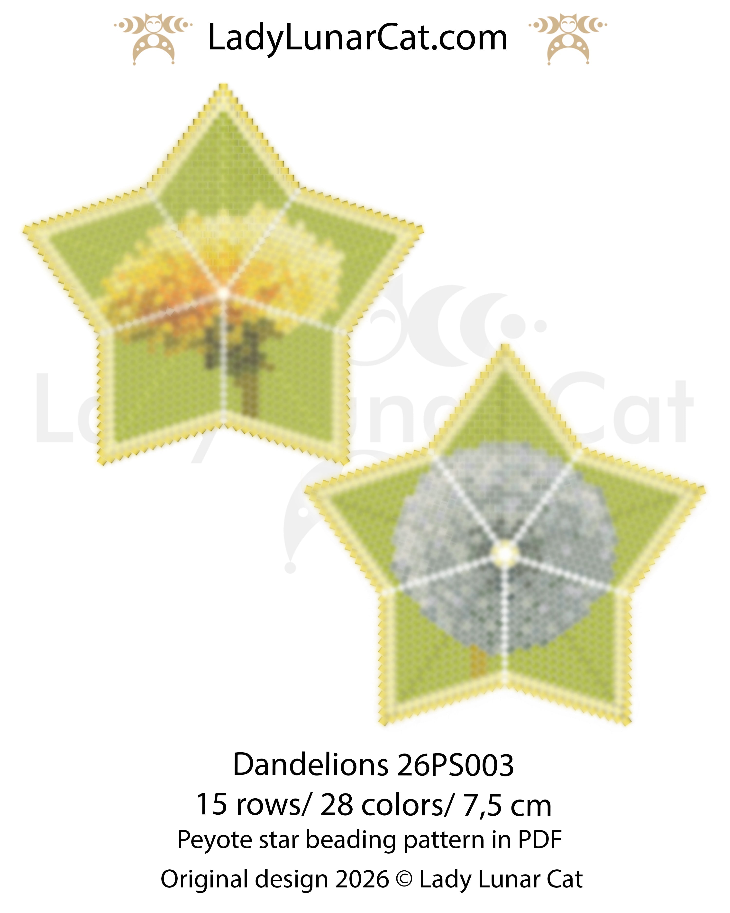 Dandelions 3D Peyote Star Beading Pattern PDF LadyLunarCat
