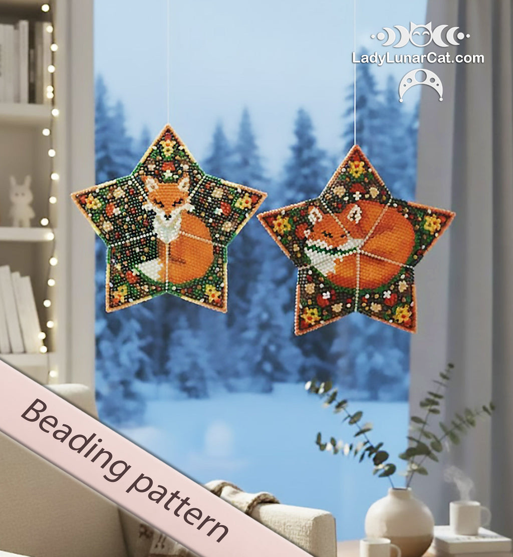 Autumn Fox 3D Peyote Star Pattern PDF | Double-Sided Christmas Ornamen pattern | Intermediate Beading | Lady Lunar Cat LadyLunarCat