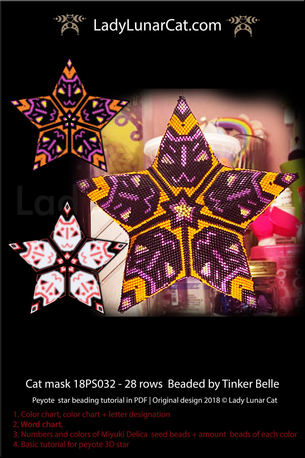 Halloween Peyote 3d star pattern , Kitsune beading tutorial by LadyLunarCat
