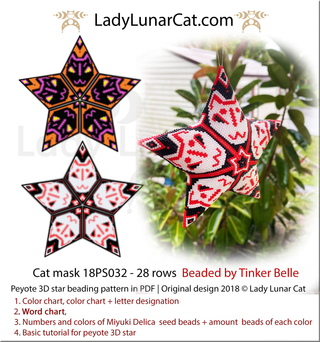 Halloween Peyote 3d star pattern , Kitsune beading tutorial by LadyLunarCat