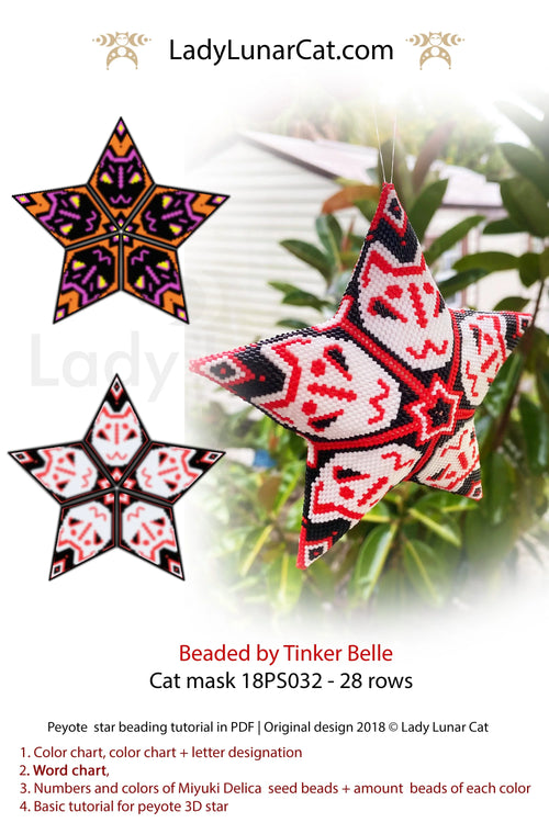 Cat mask peyote star — Kabuki Halloween Kitsune fox 3 colorways large beading LadyLunarCat