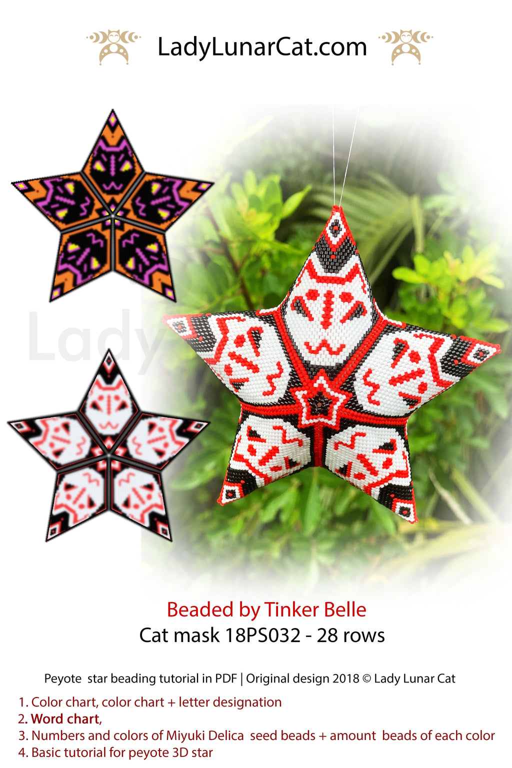 Halloween Peyote 3d star pattern , Kitsune beading tutorial by LadyLunarCat